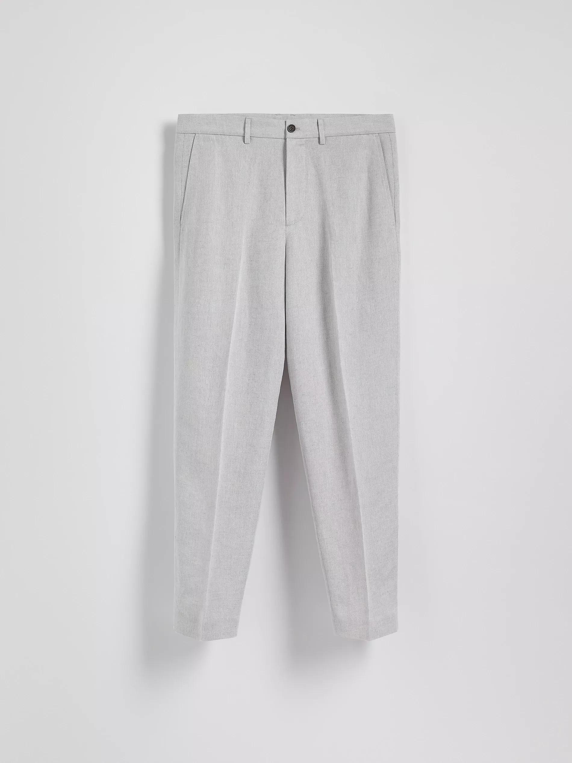 LIGHT GREY Chino regular trousers with linen blend, , medium