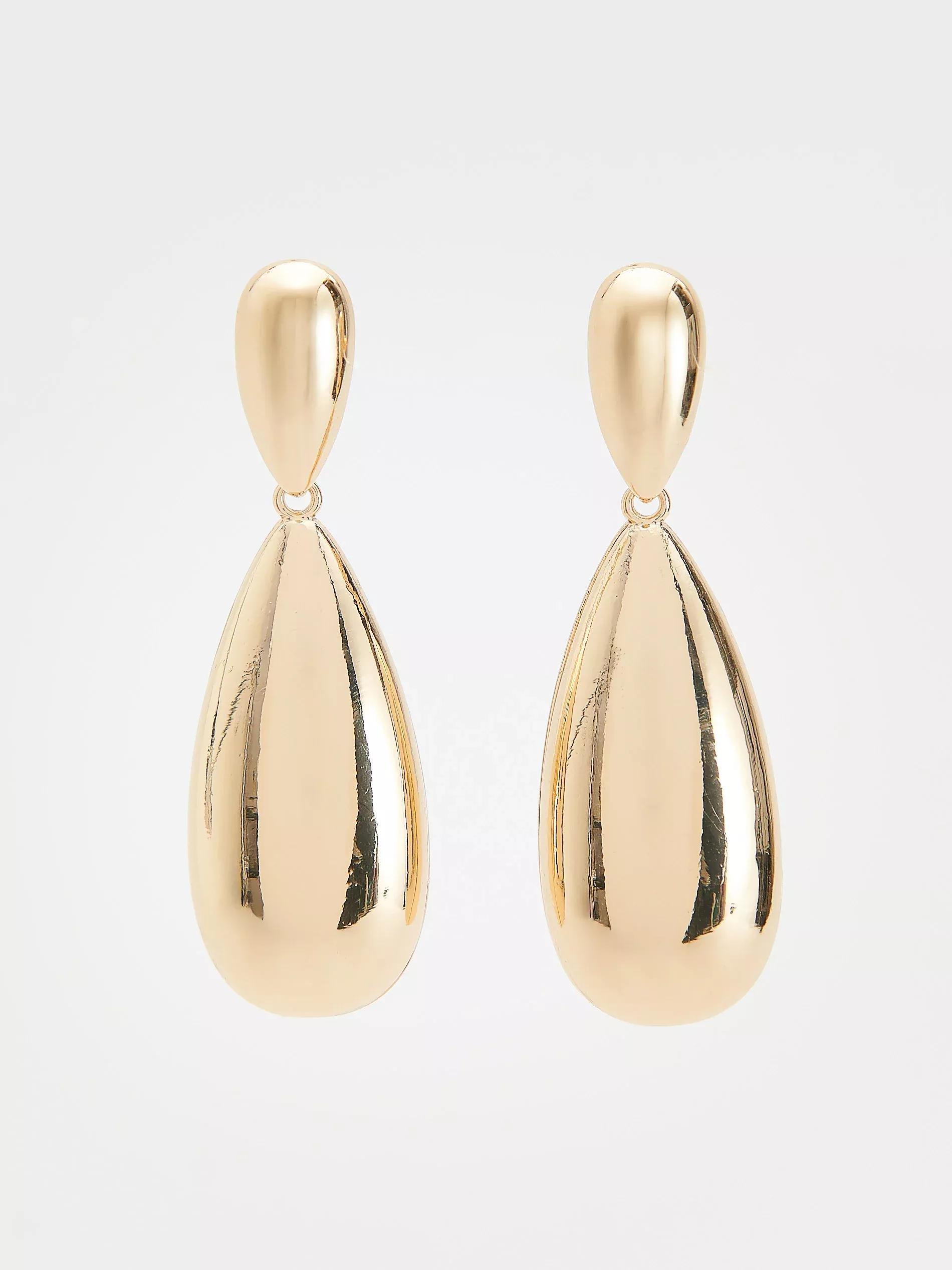 Golden Teardrop Drop Earrings, Golden, large image number 1