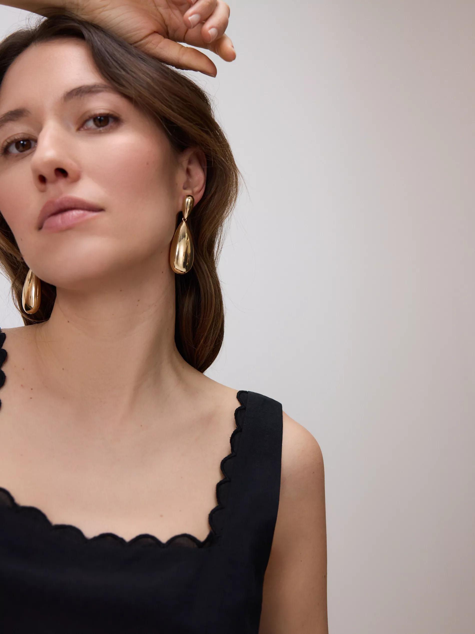 Golden Teardrop Drop Earrings, Golden, large image number 3