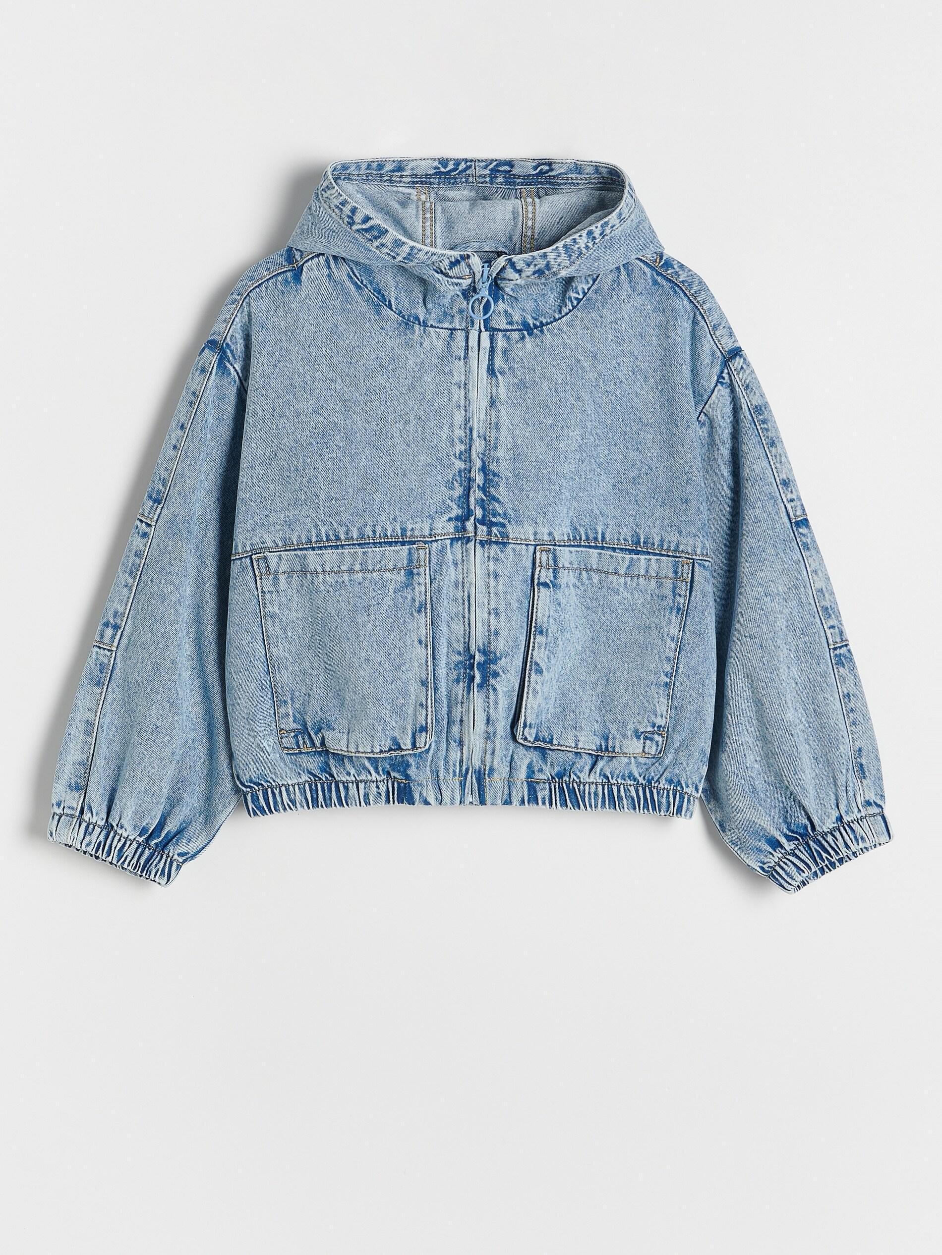 Blue Hooded Denim Jacket, Blue, large image number 0