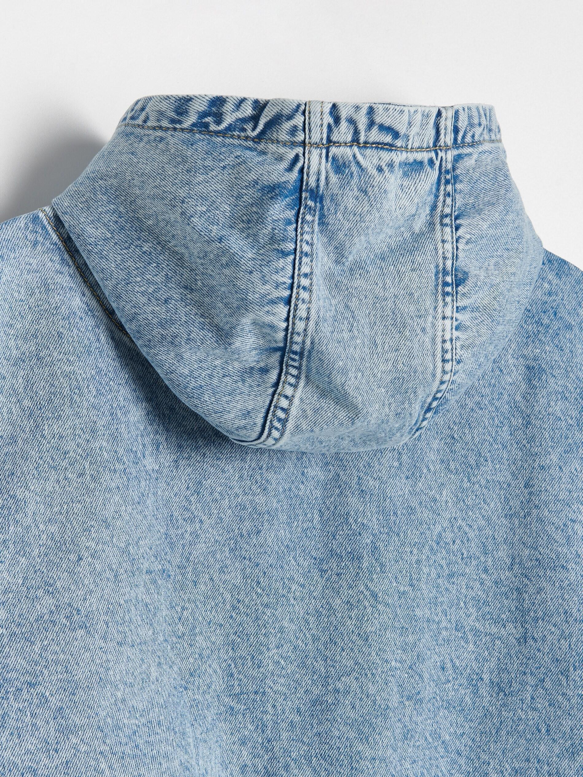Blue Hooded Denim Jacket, Blue, large image number 3