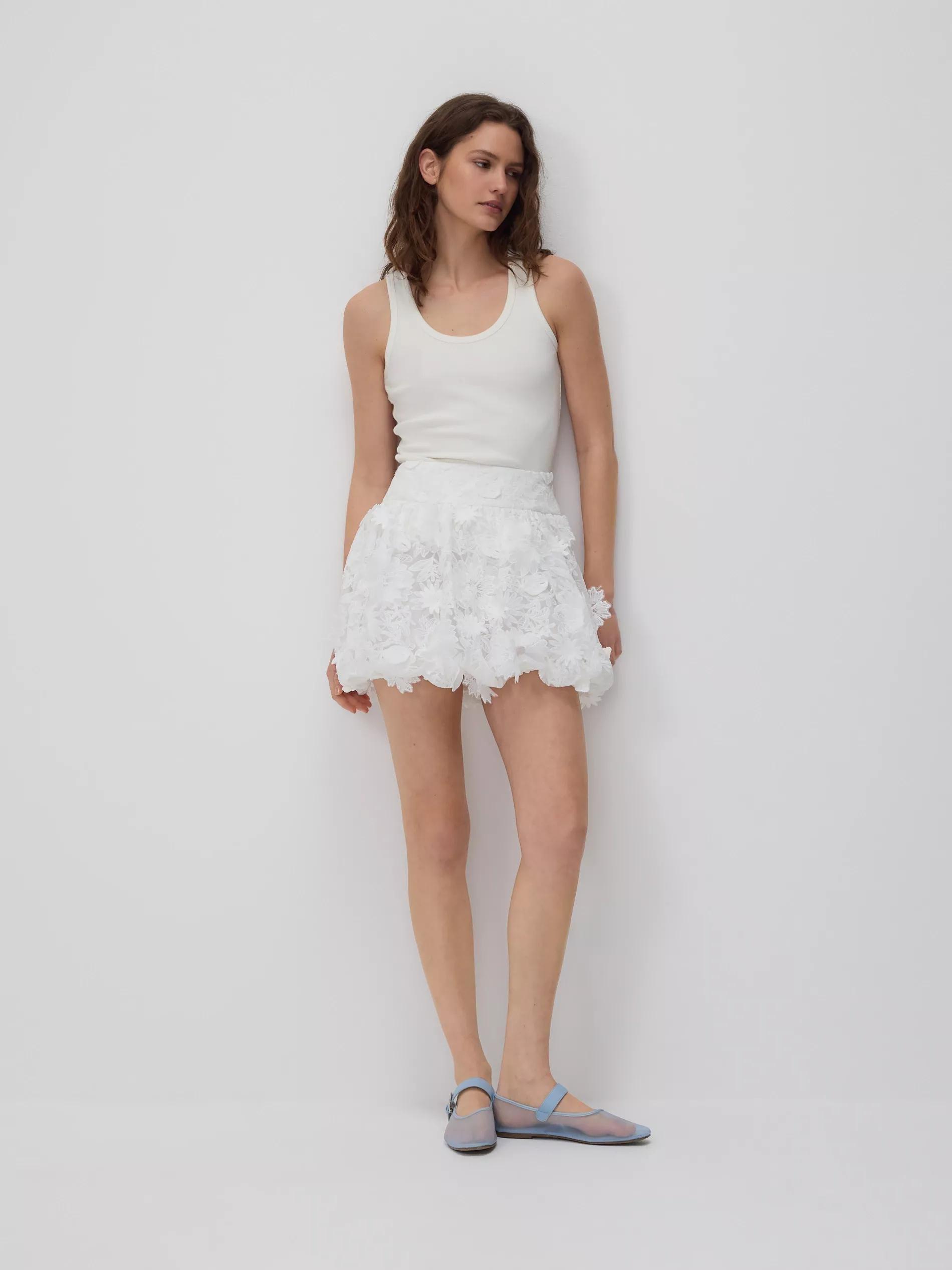 White 3D Floral Bubble Skirt, , large image number 1