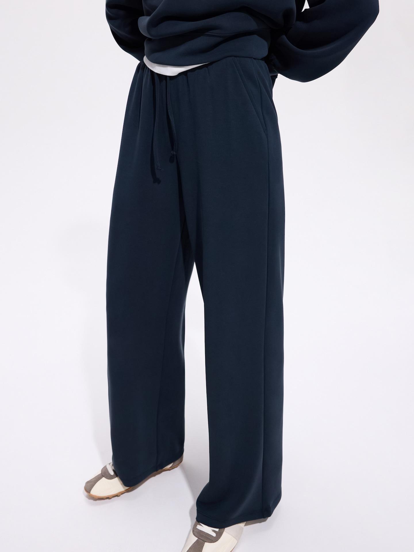 Blue Wide-Leg Modal Blend Trousers, Navy, large image number 0