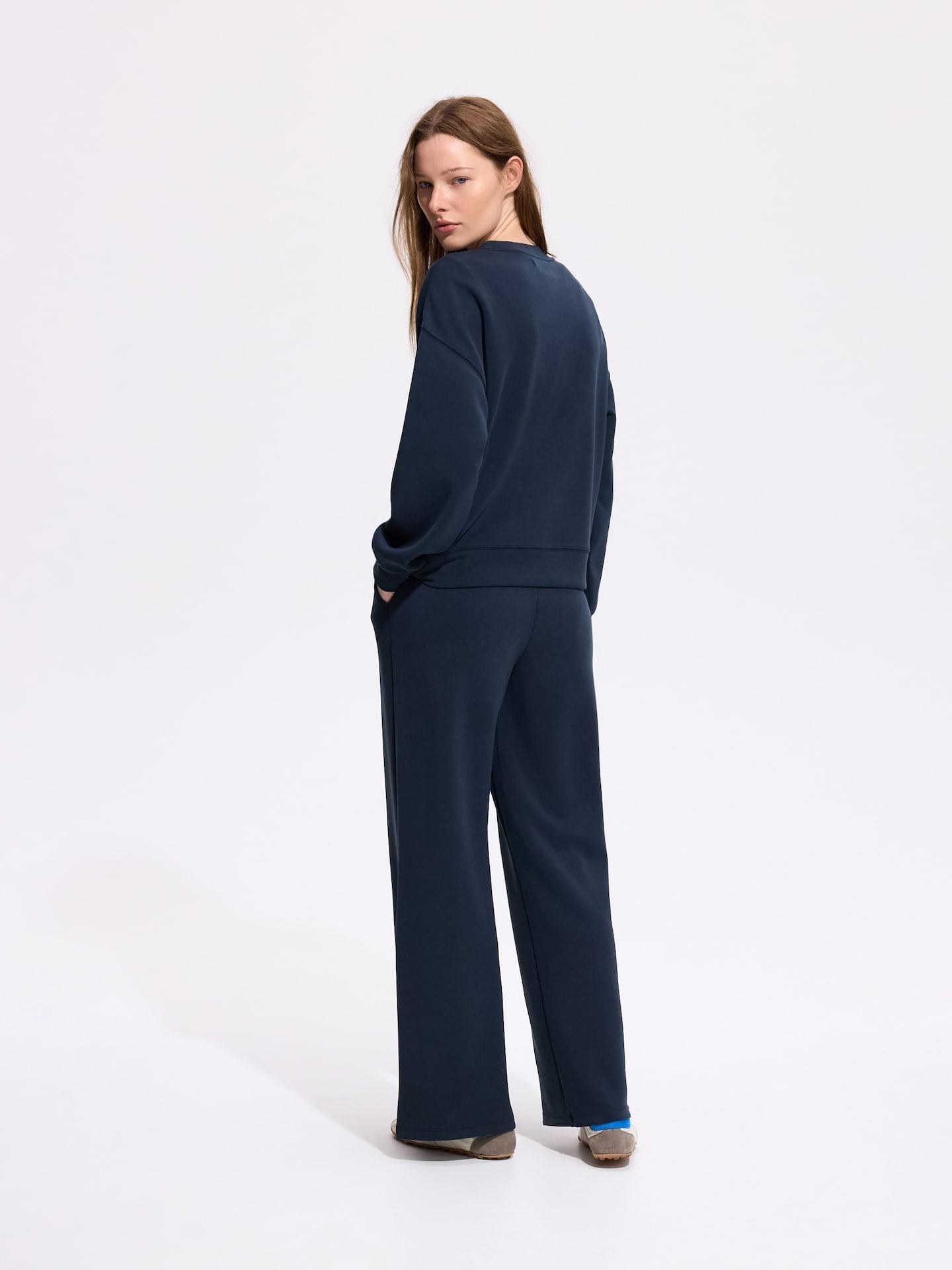 Blue Wide-Leg Modal Blend Trousers, Navy, medium
