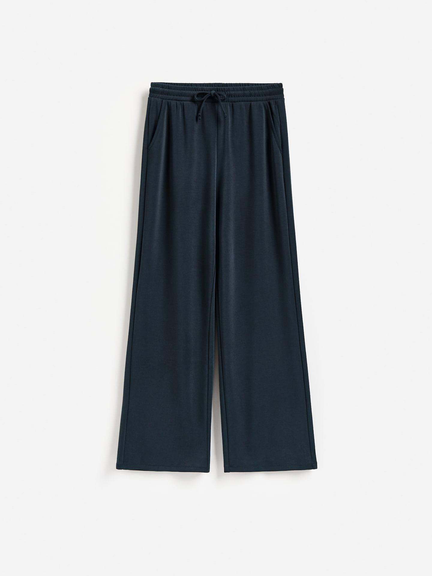 Blue Wide-Leg Modal Blend Trousers, Navy, large image number 3