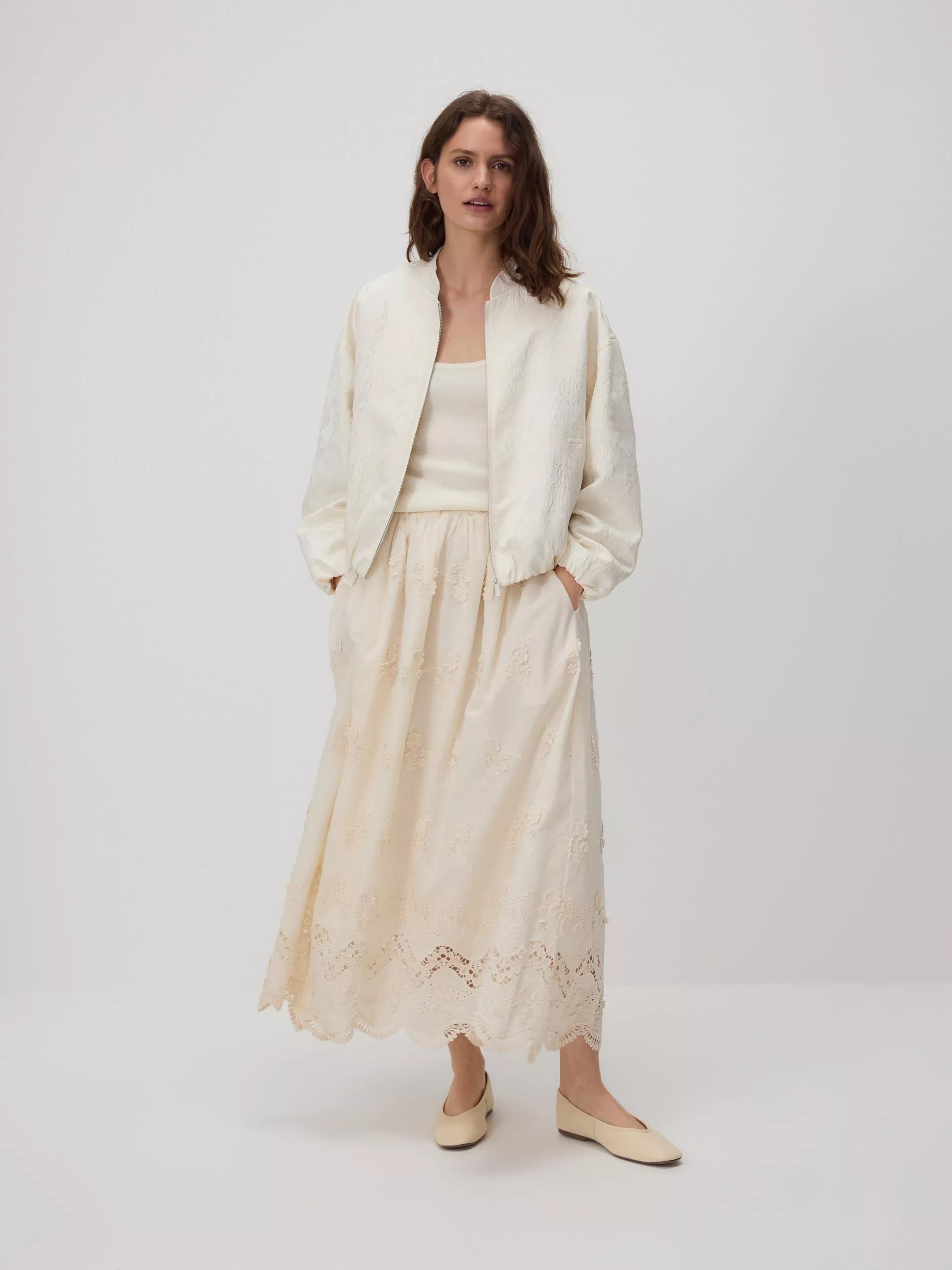 Cream Maxi Skirt With Embroidered Flowers, , medium