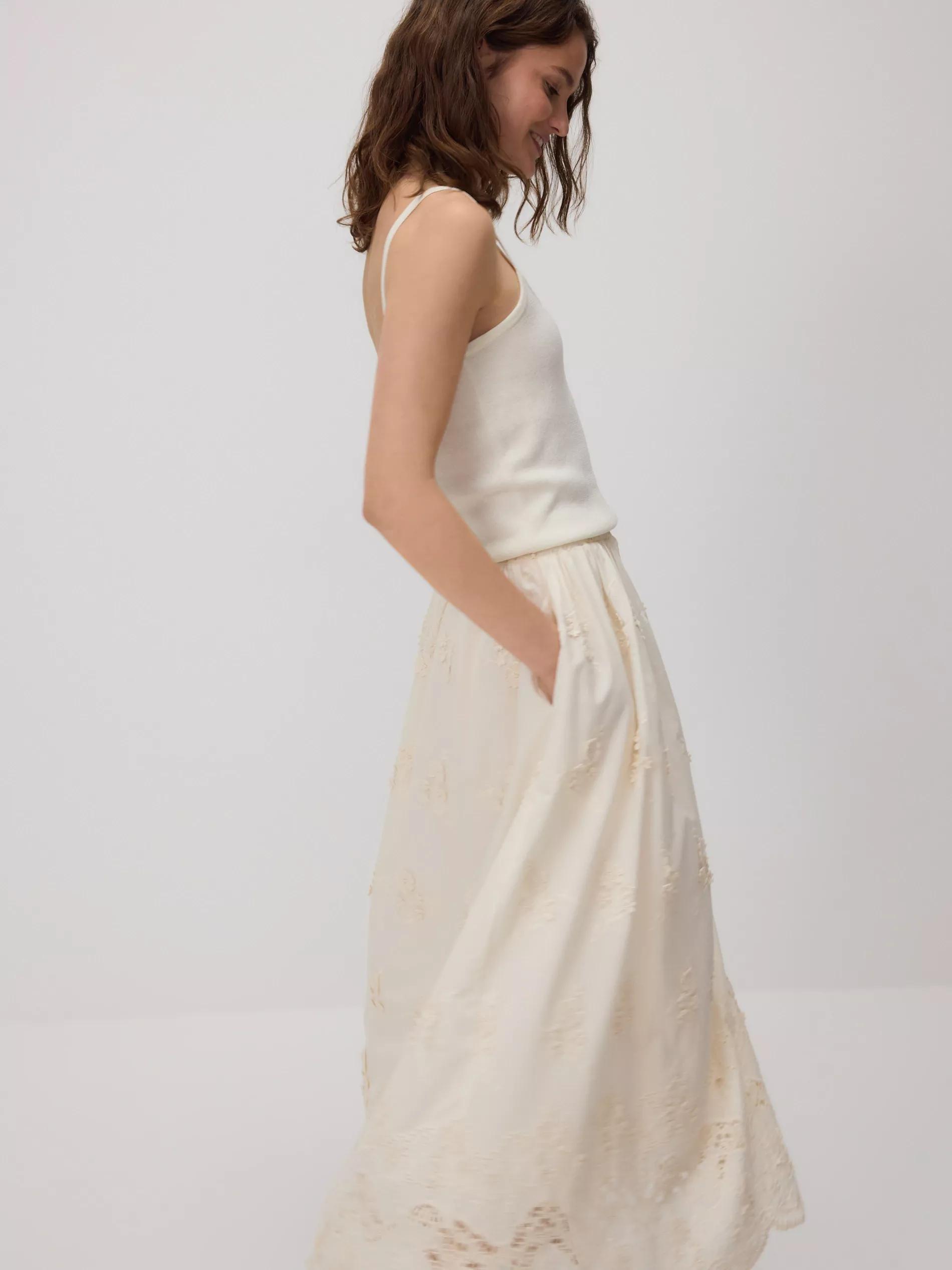 Cream Maxi Skirt With Embroidered Flowers, , large image number 1