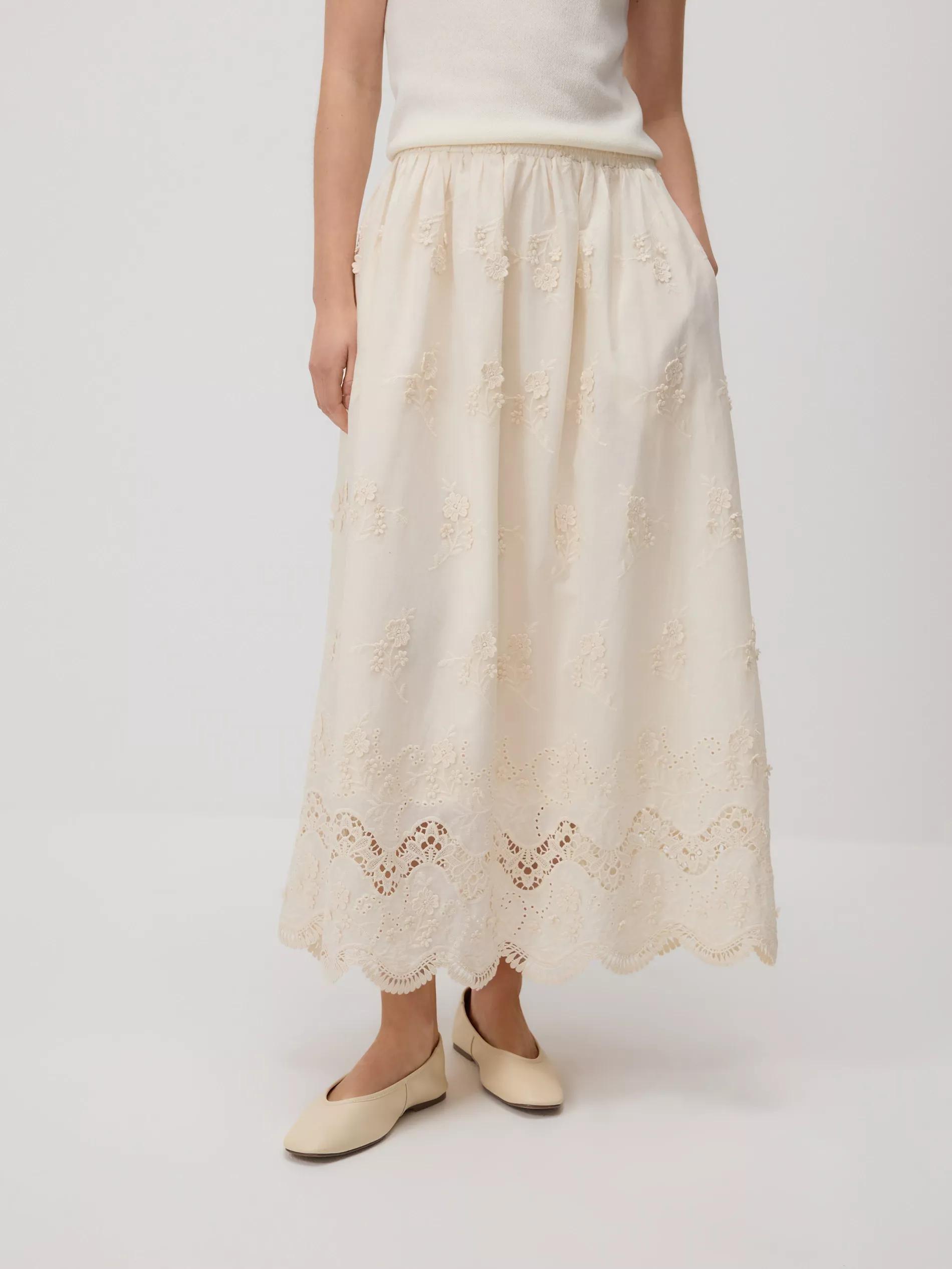 Cream Maxi Skirt With Embroidered Flowers, , large image number 2