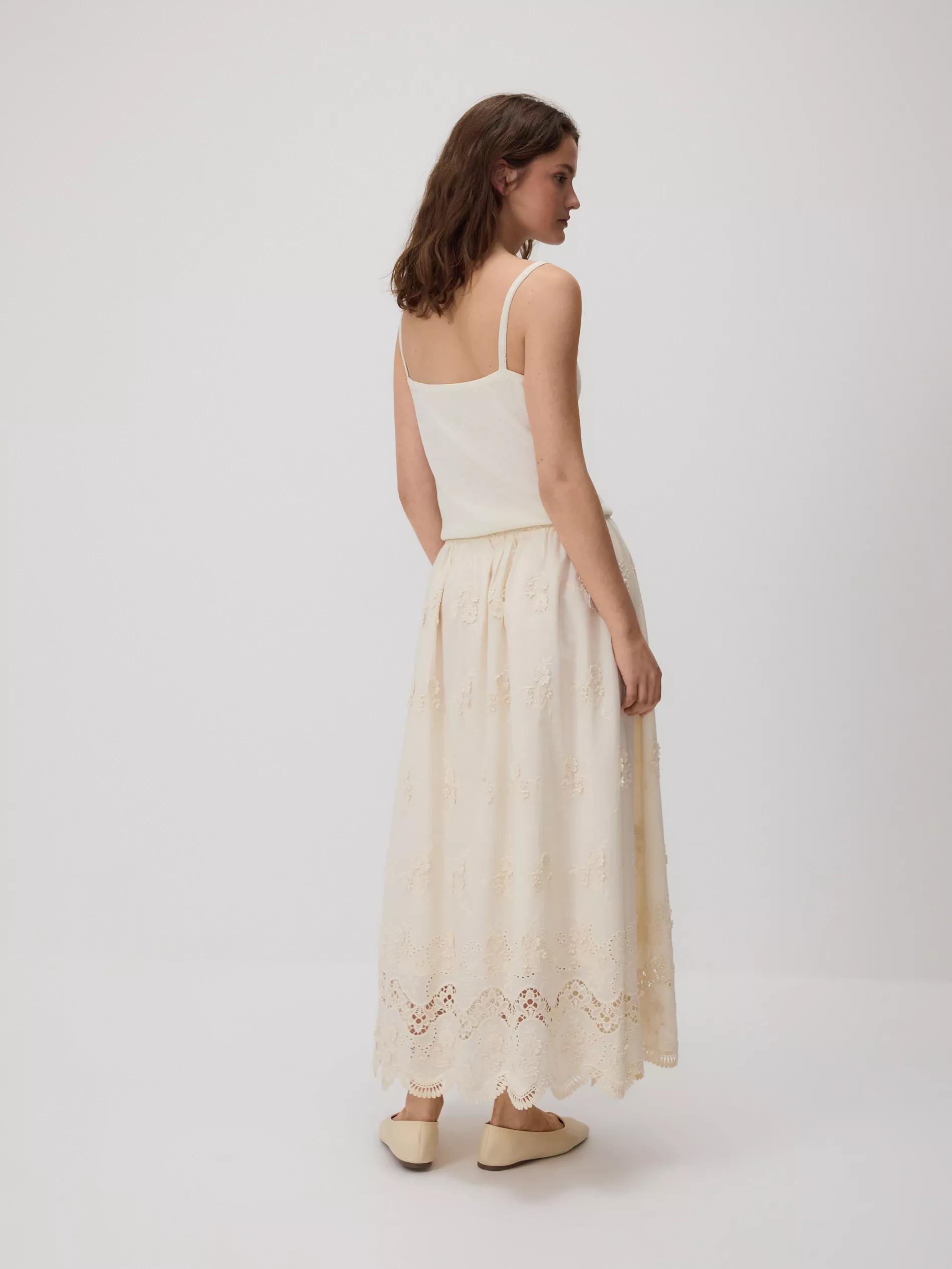 Cream Maxi Skirt With Embroidered Flowers, , large image number 3