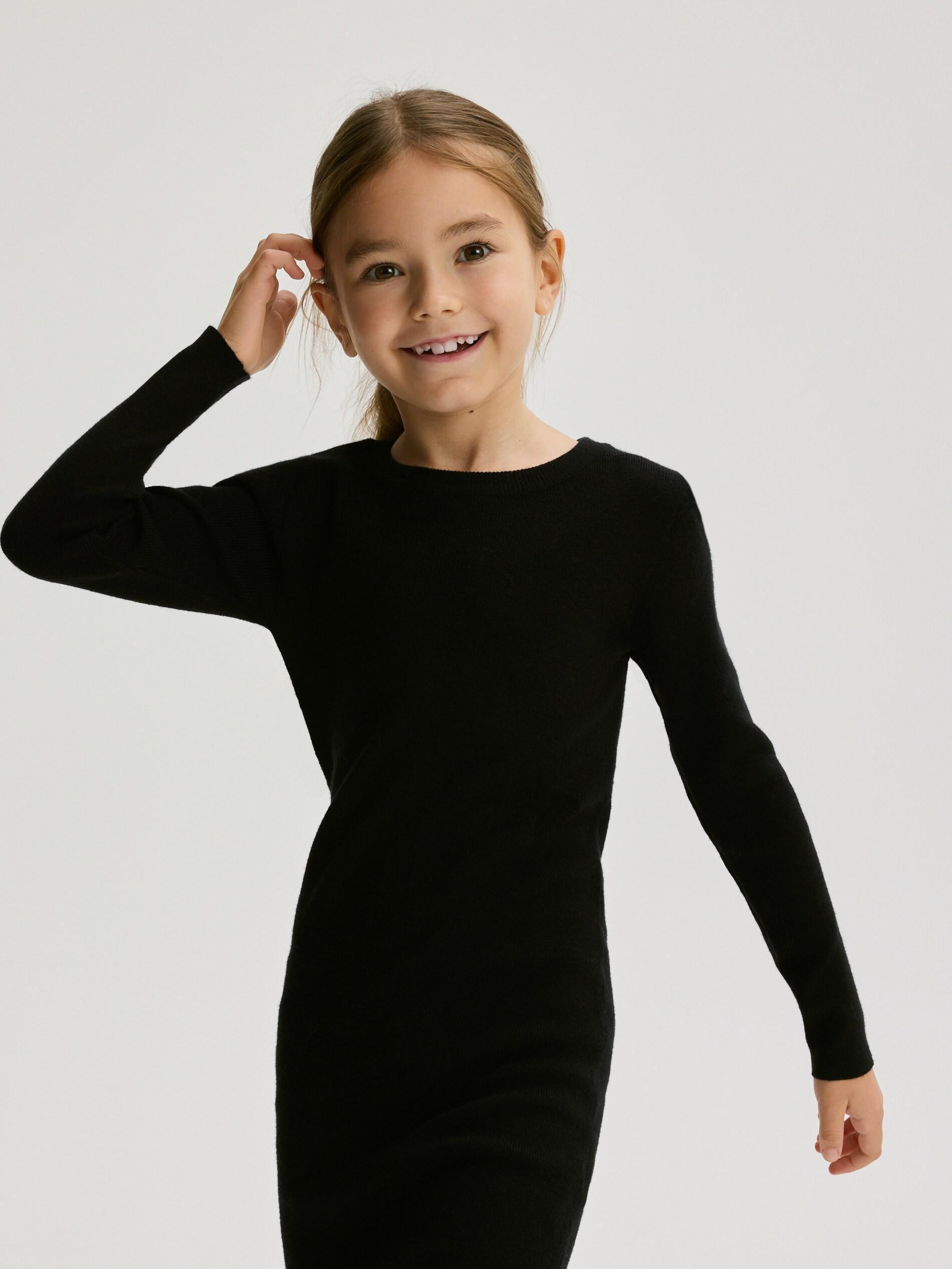 Black Viscose Blend Jersey Dress, Kids Girls, Black, large image number 3