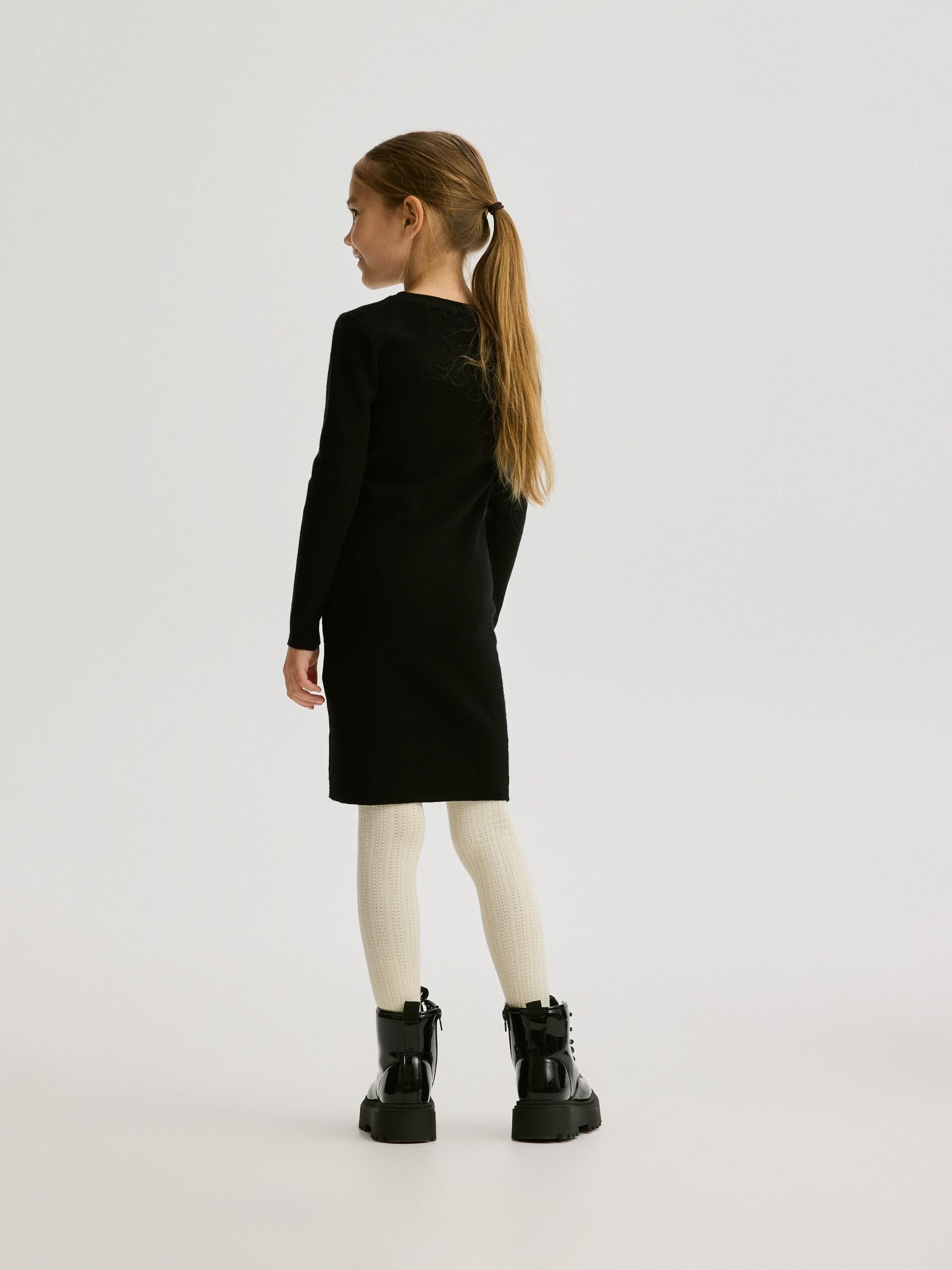 Black Viscose Blend Jersey Dress, Kids Girls, Black, large image number 5