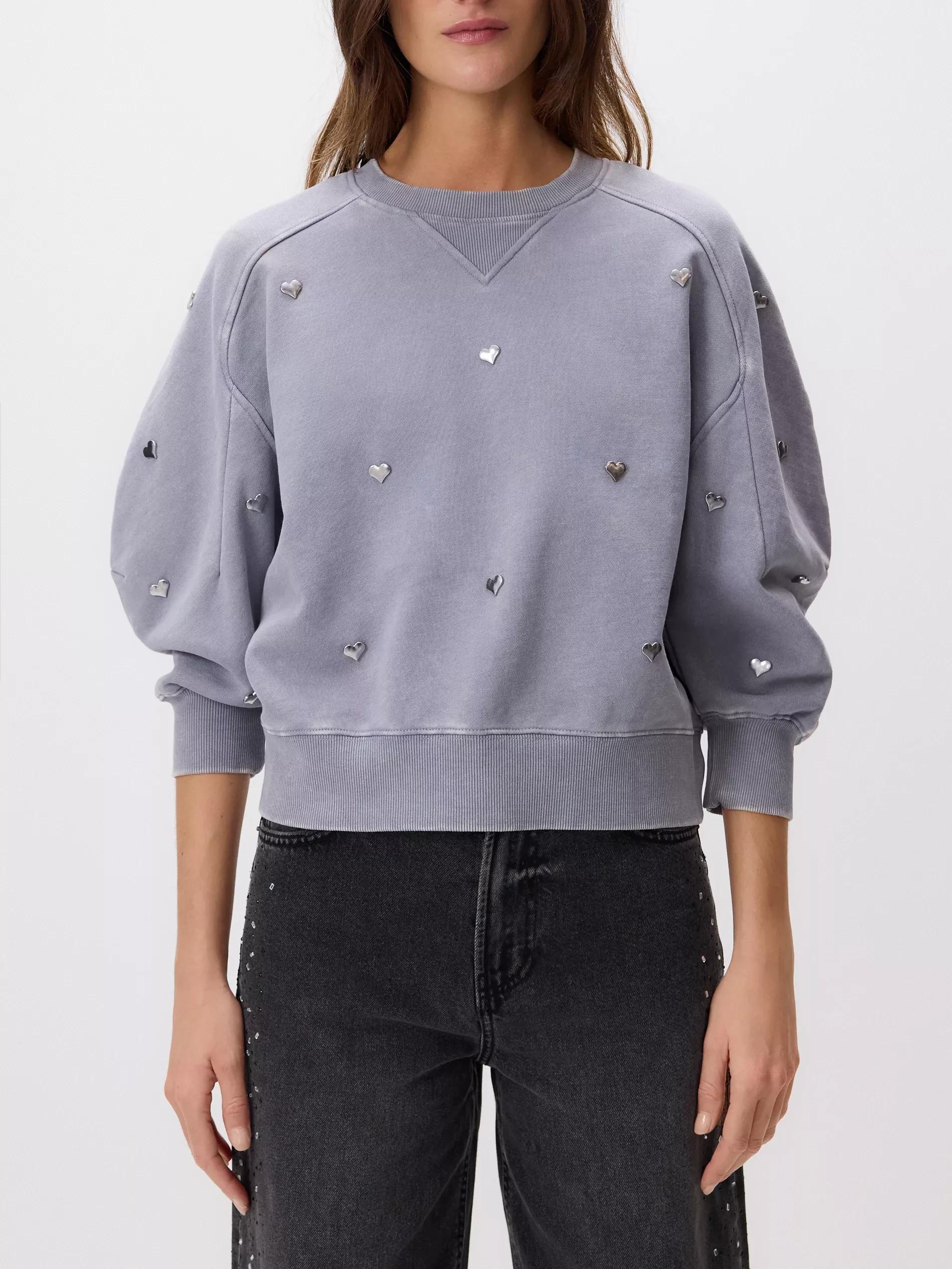 Grey Sweatshirt With Heart Print, Grey, large image number 1