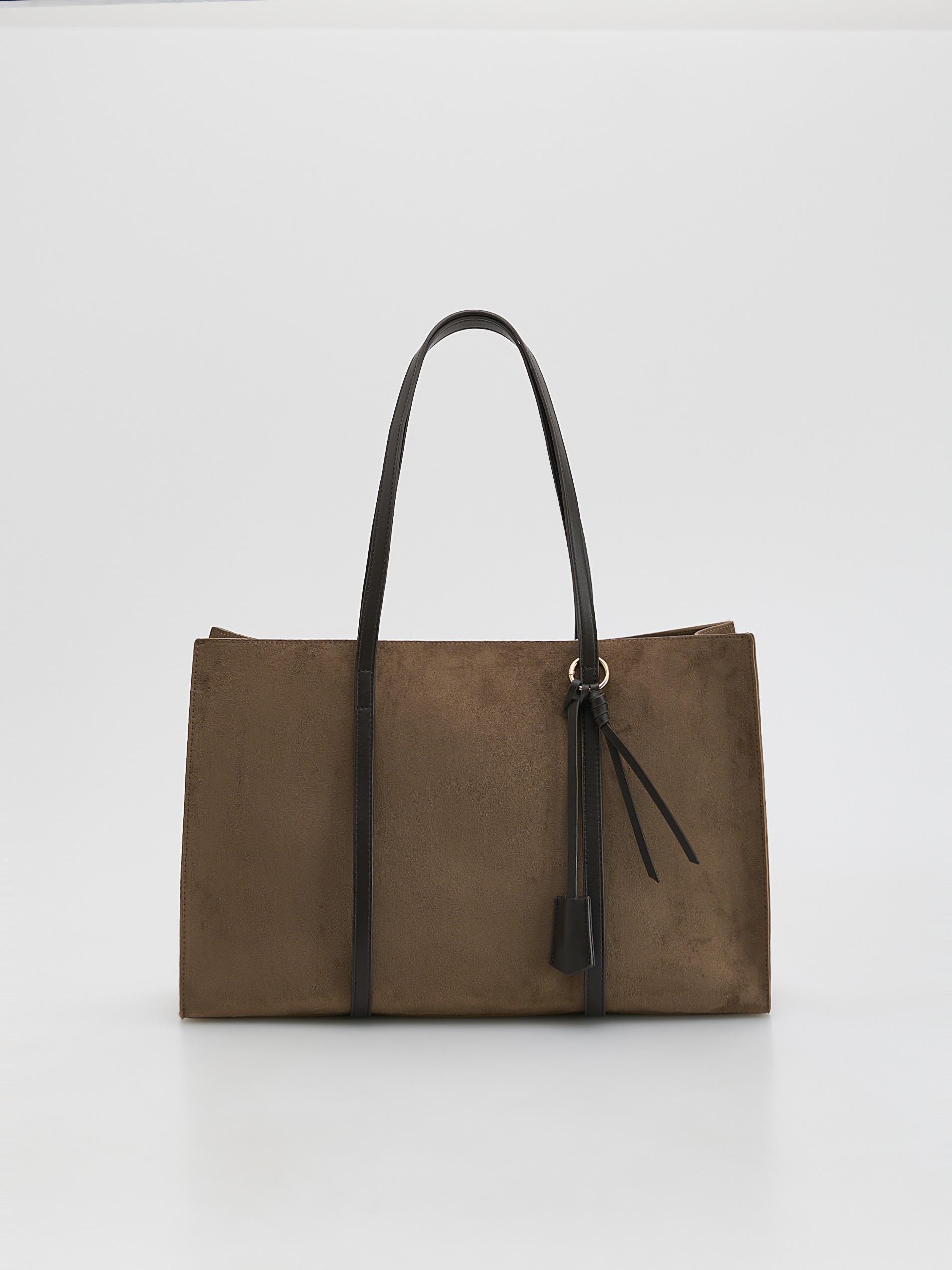 Brown Faux Suede Shopper Bag, Brown, medium