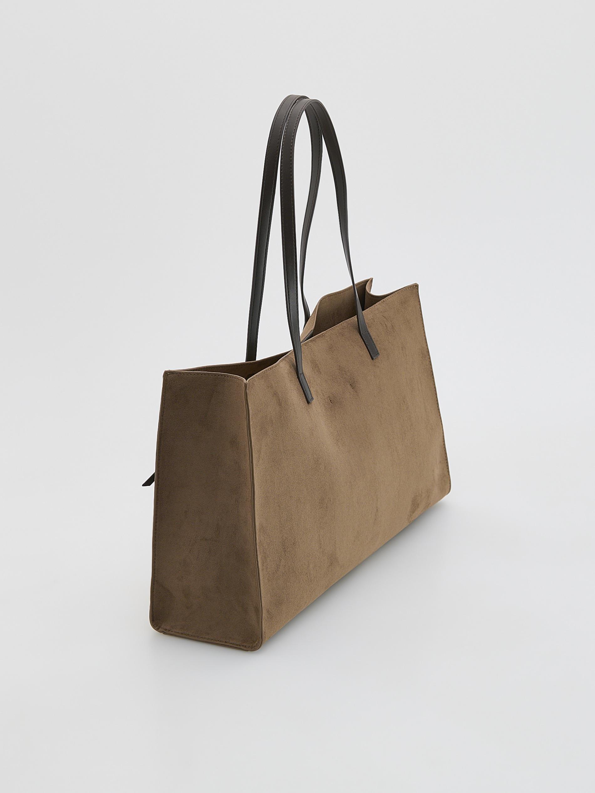 Brown Faux Suede Shopper Bag, Brown, medium