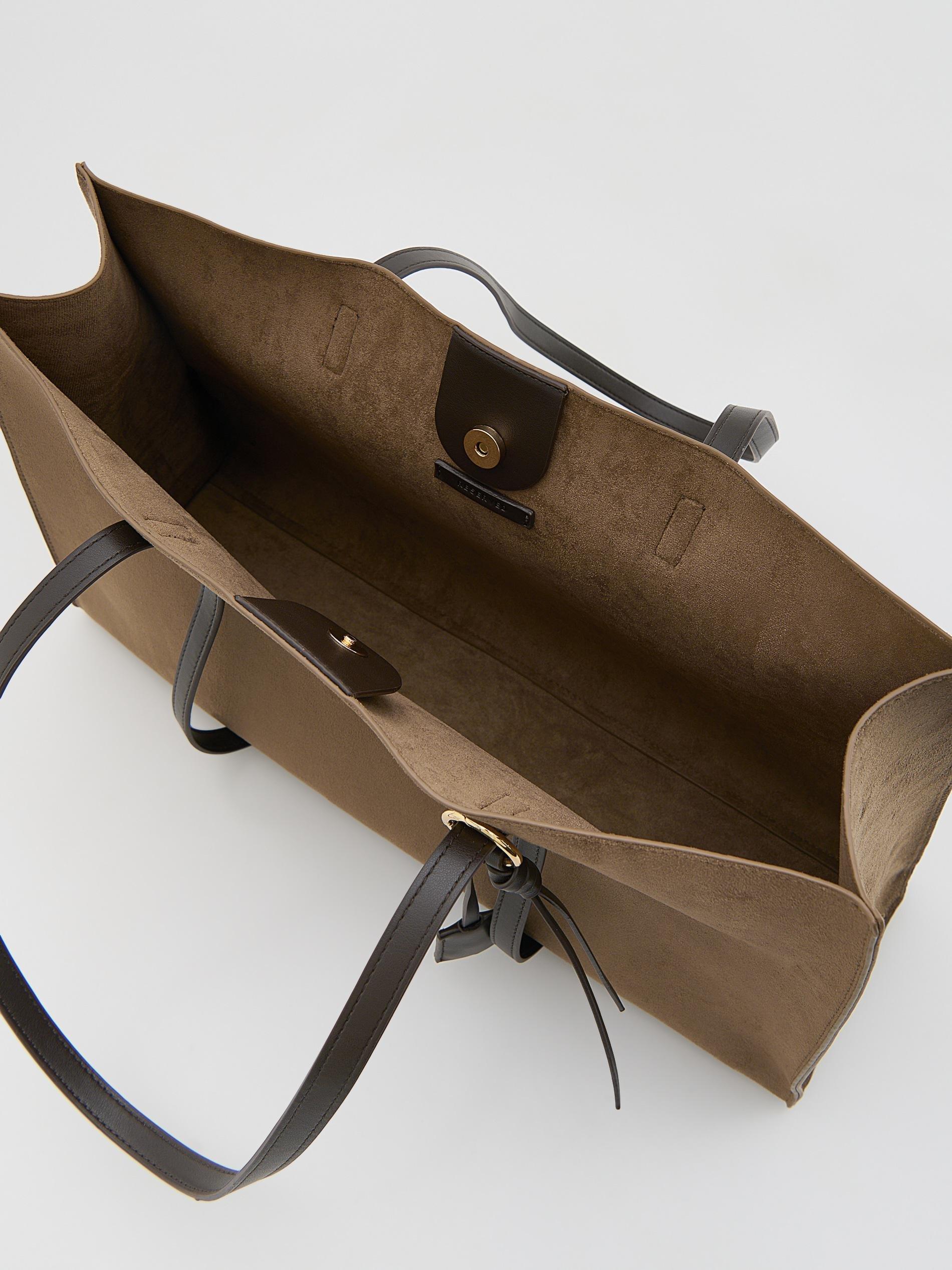 Brown Faux Suede Shopper Bag, Brown, medium