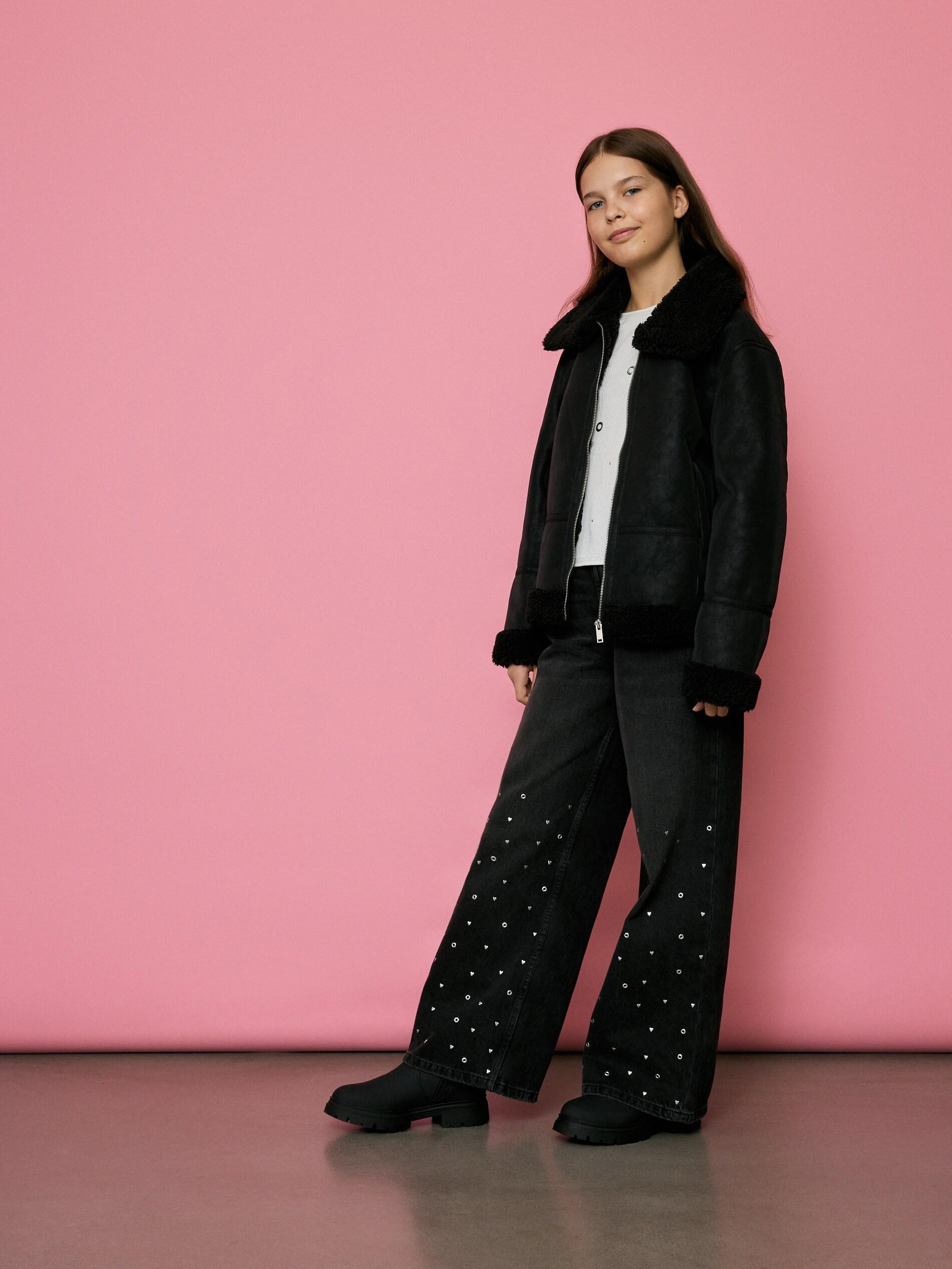 Black Jeans Trousers, Kids Girls, Black, large image number 1