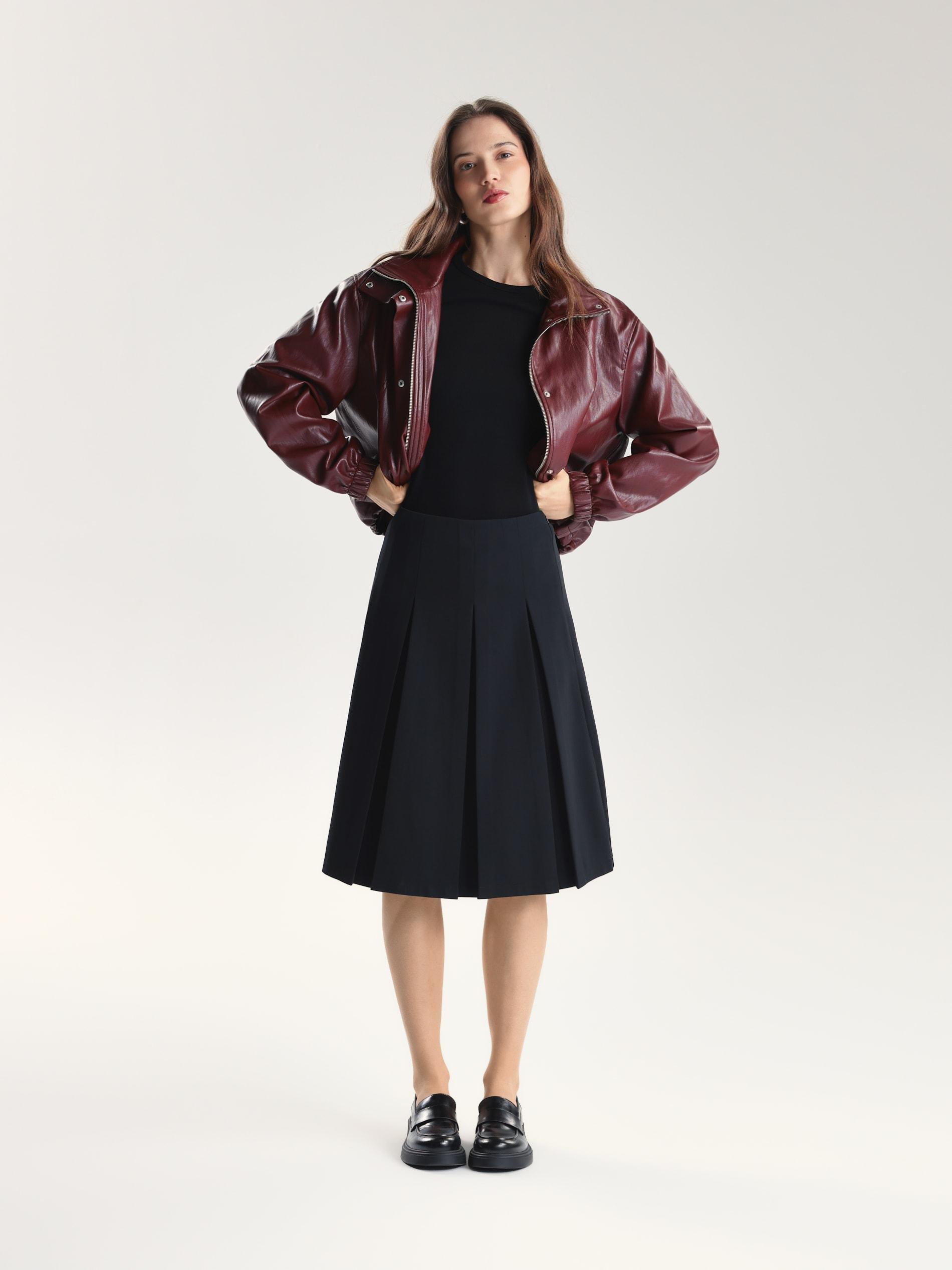 Black Flared Midi Skirt, Black, medium