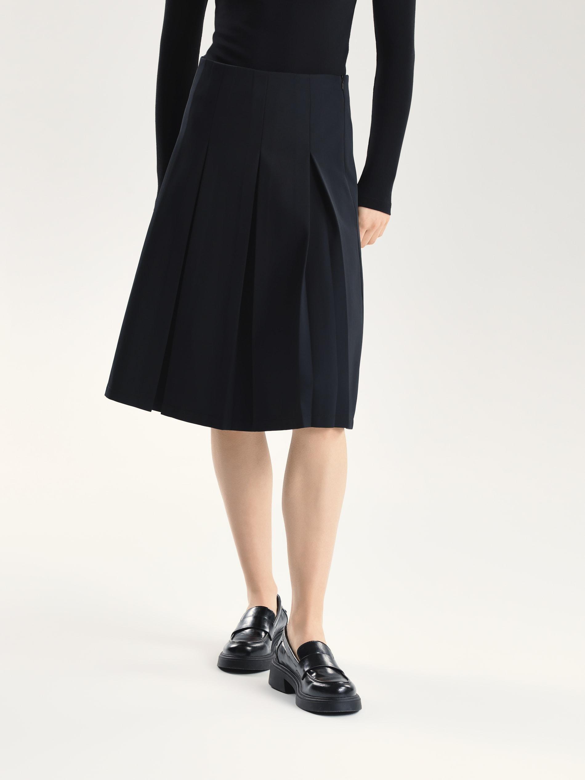 Black Flared Midi Skirt, Black, large image number 1