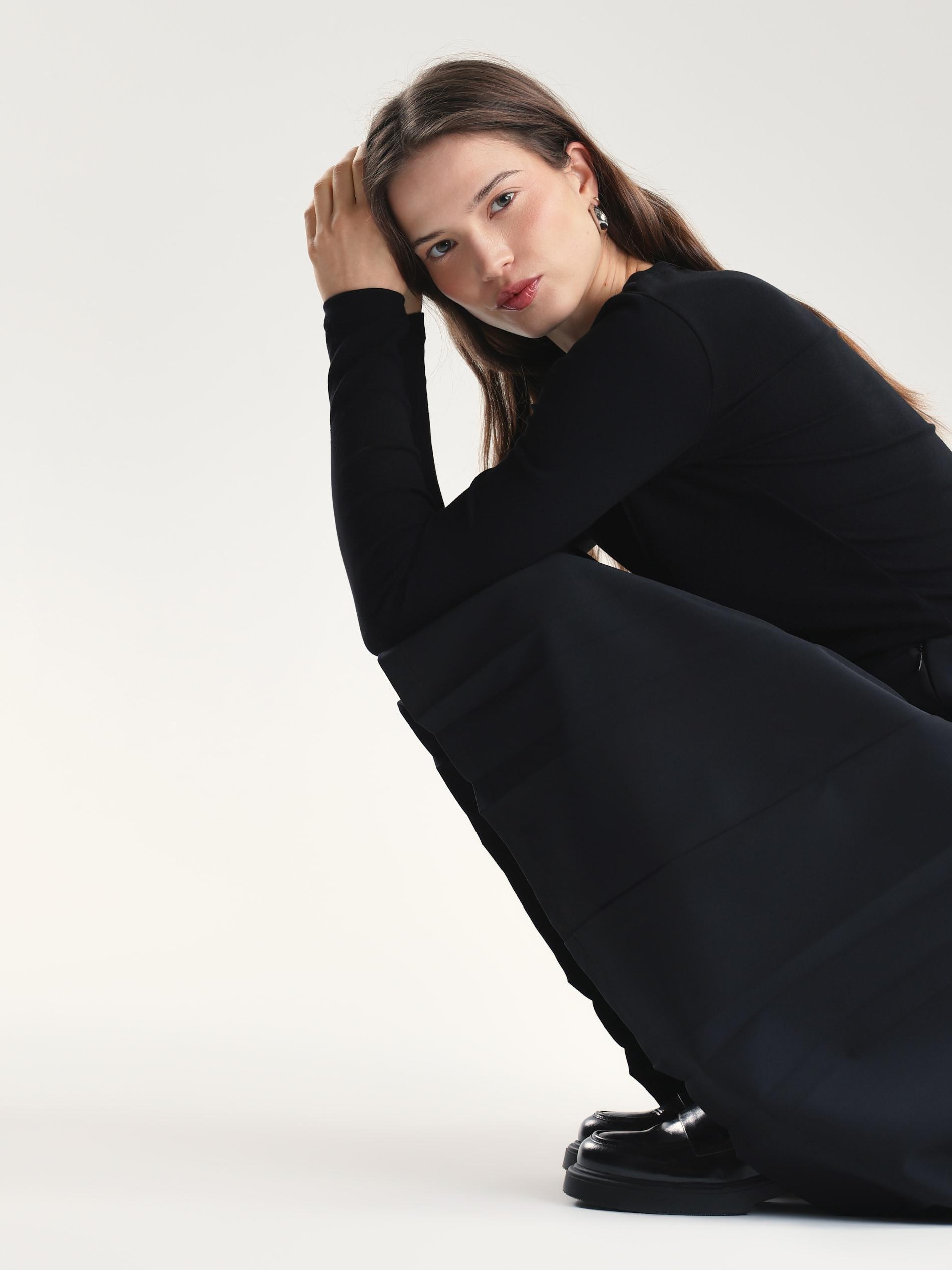 Black Flared Midi Skirt, Black, large image number 3