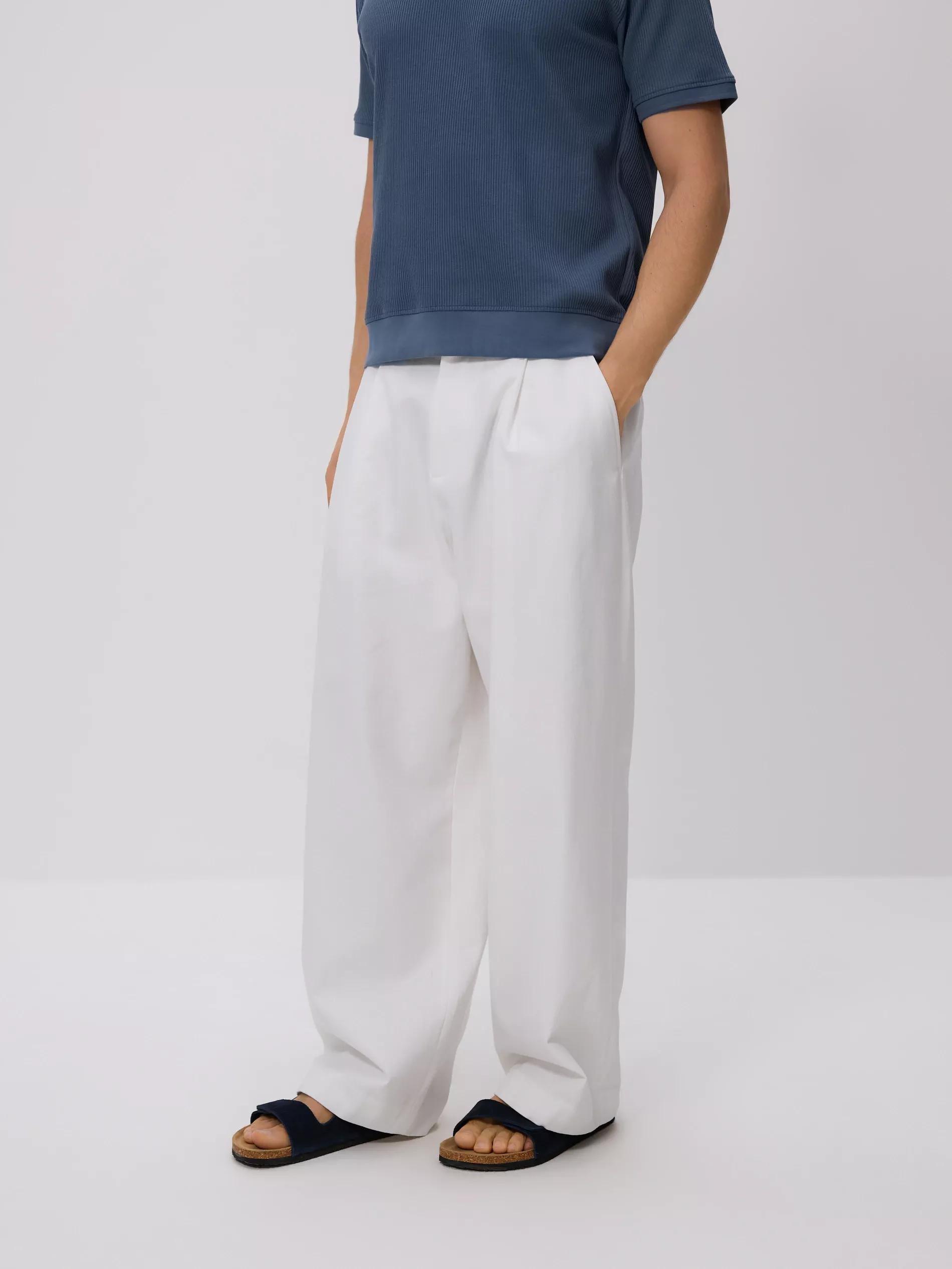 White Loose-Fit Trousers With A Linen Blend, , large image number 1