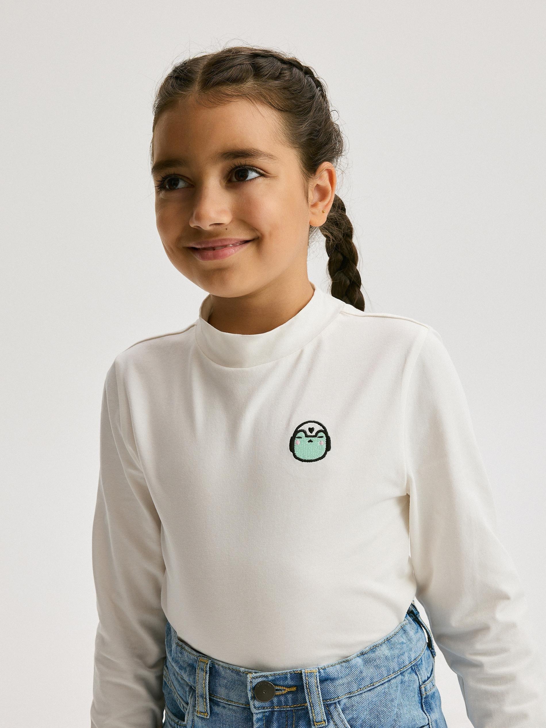 Cream Detailed Round Neck T-Shirtm, Kids Girls, , large image number 1