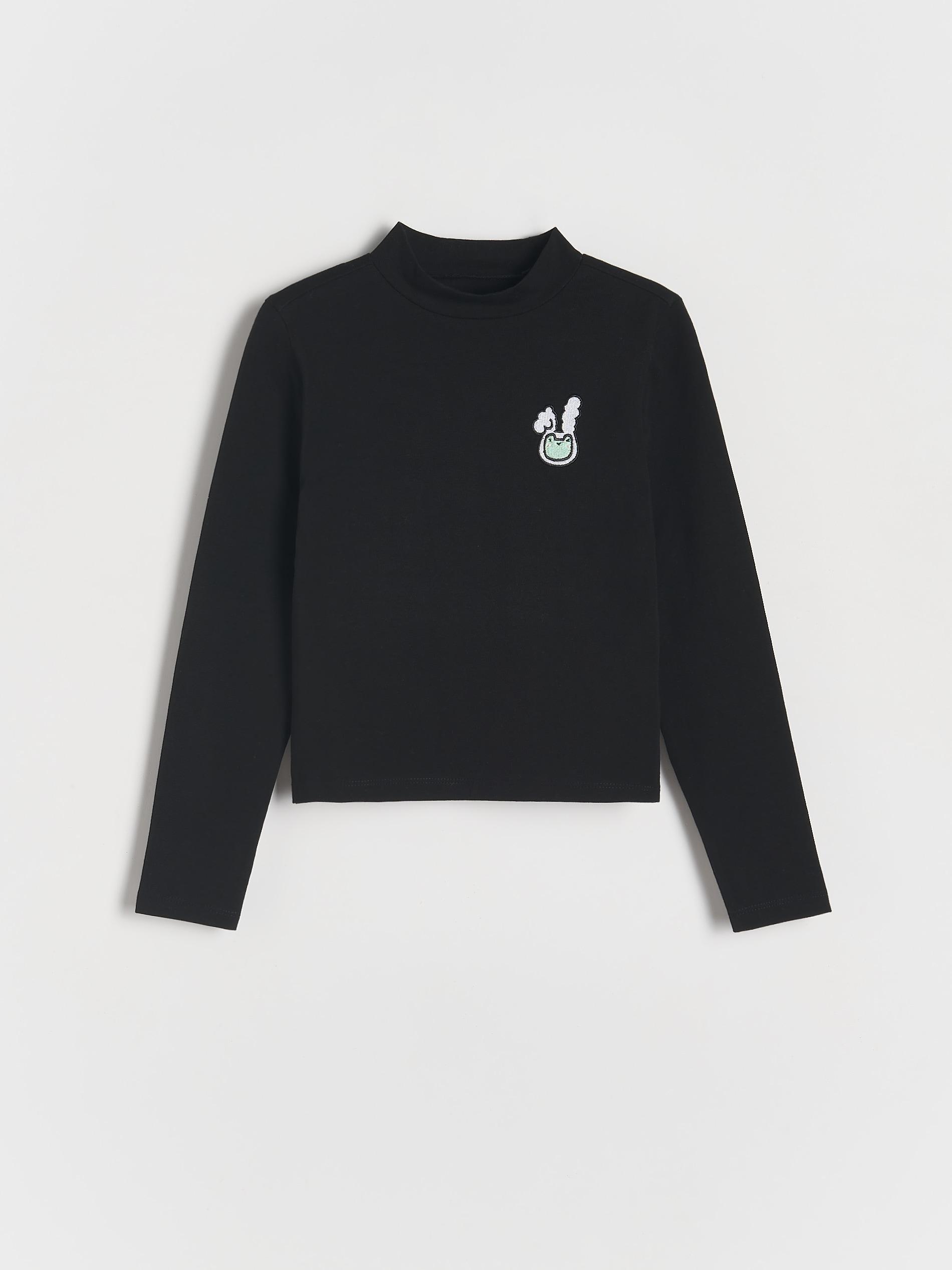 Black Detailed Round Neck T-Shirtm, Kids Girls, , large image number 1