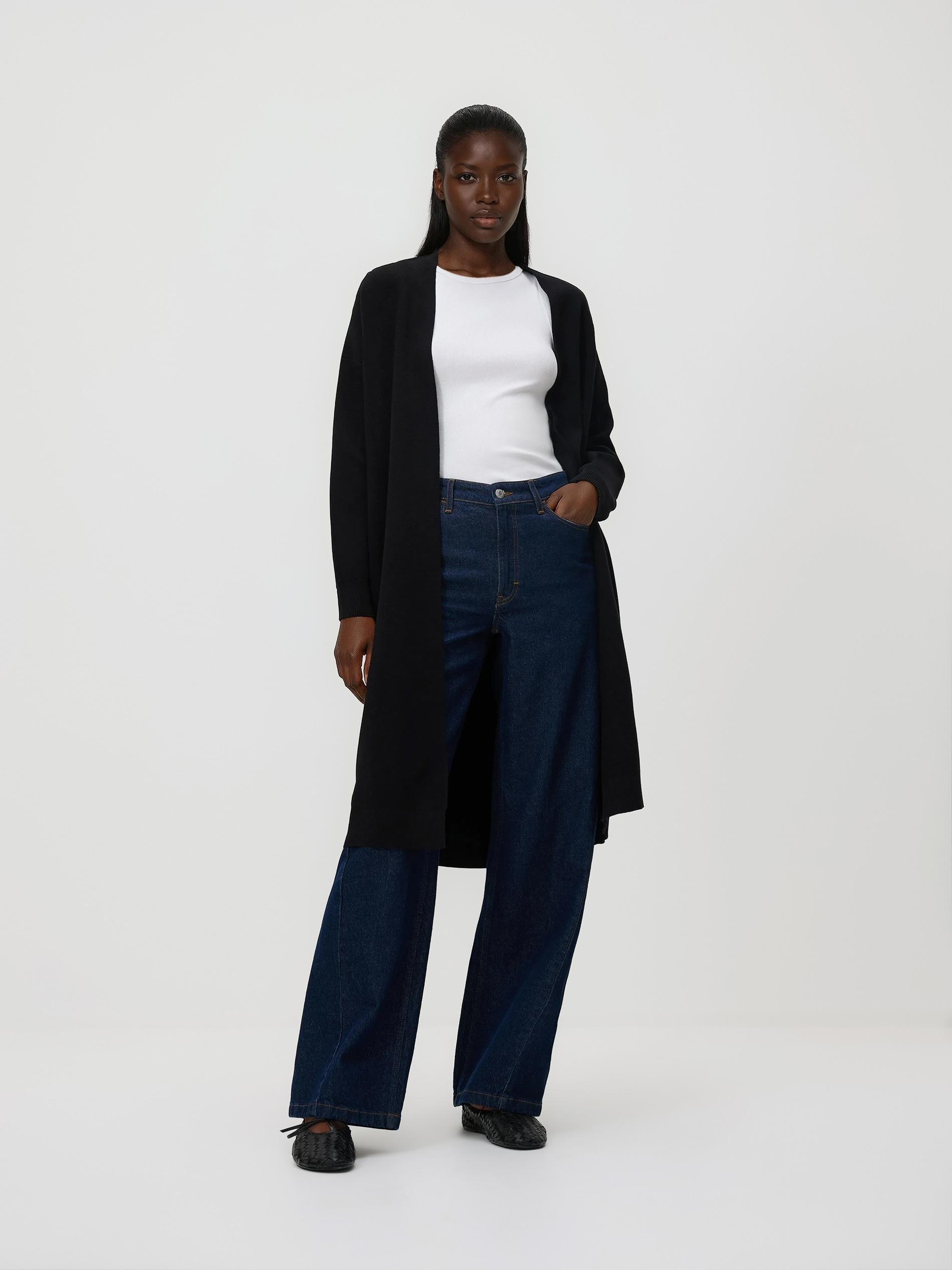 Black Viscose Blend Longline Cardigan, Black, large image number 2