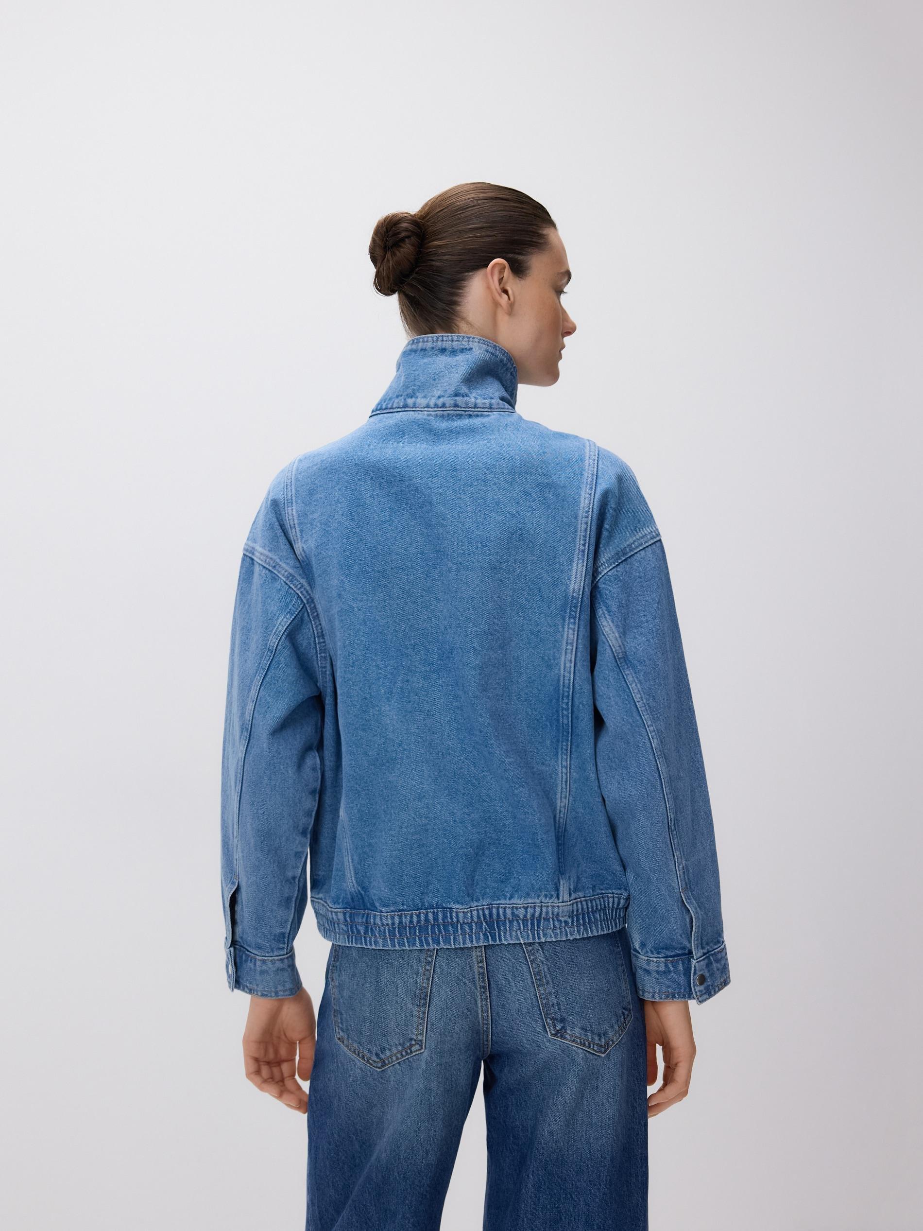 Blue Jeans Denim Jacket With Stand Up Collar, Blue, large image number 2