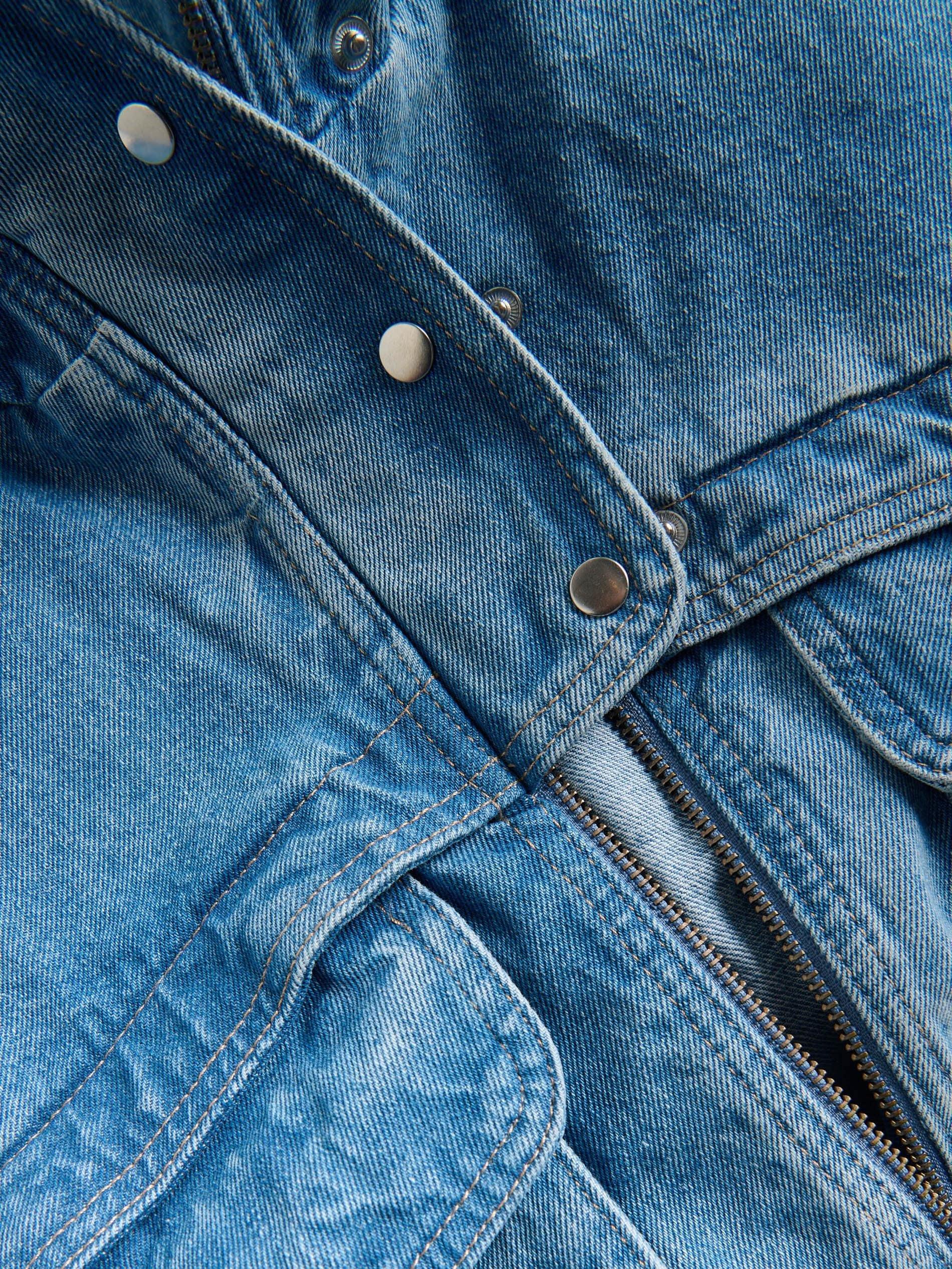 Blue Jeans Denim Jacket With Stand Up Collar, Blue, large image number 4