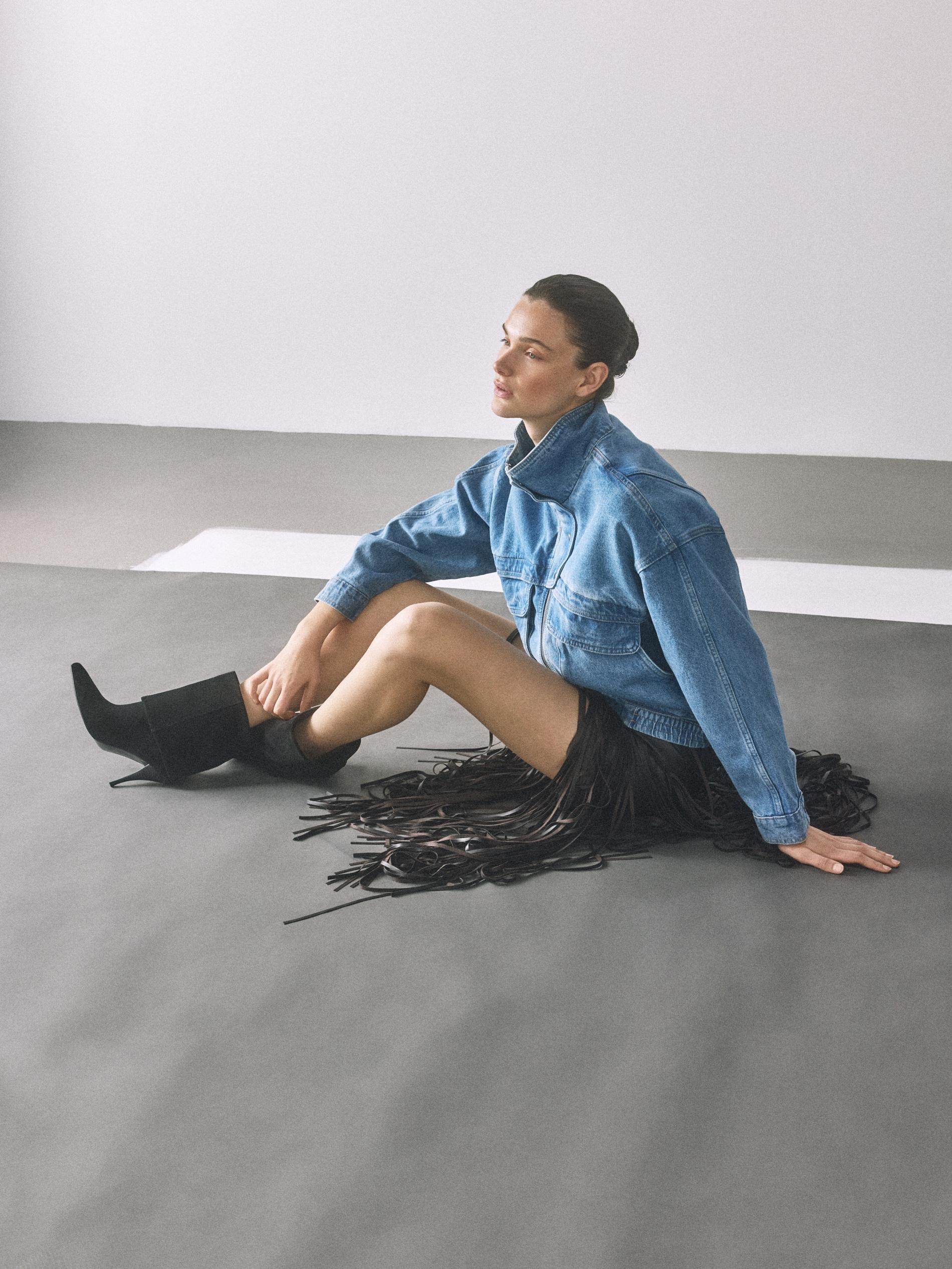 Blue Jeans Denim Jacket With Stand Up Collar, Blue, large image number 5