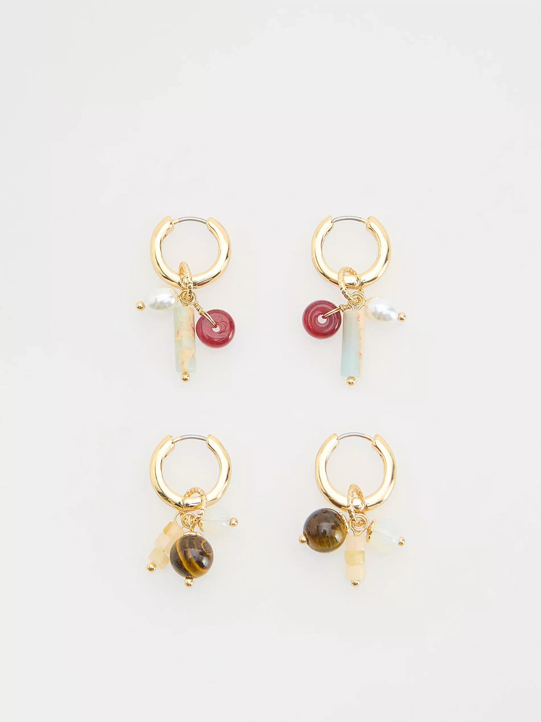 Multicolour Set Of Earrings With Natural Stones, Multicolor, large image number 1