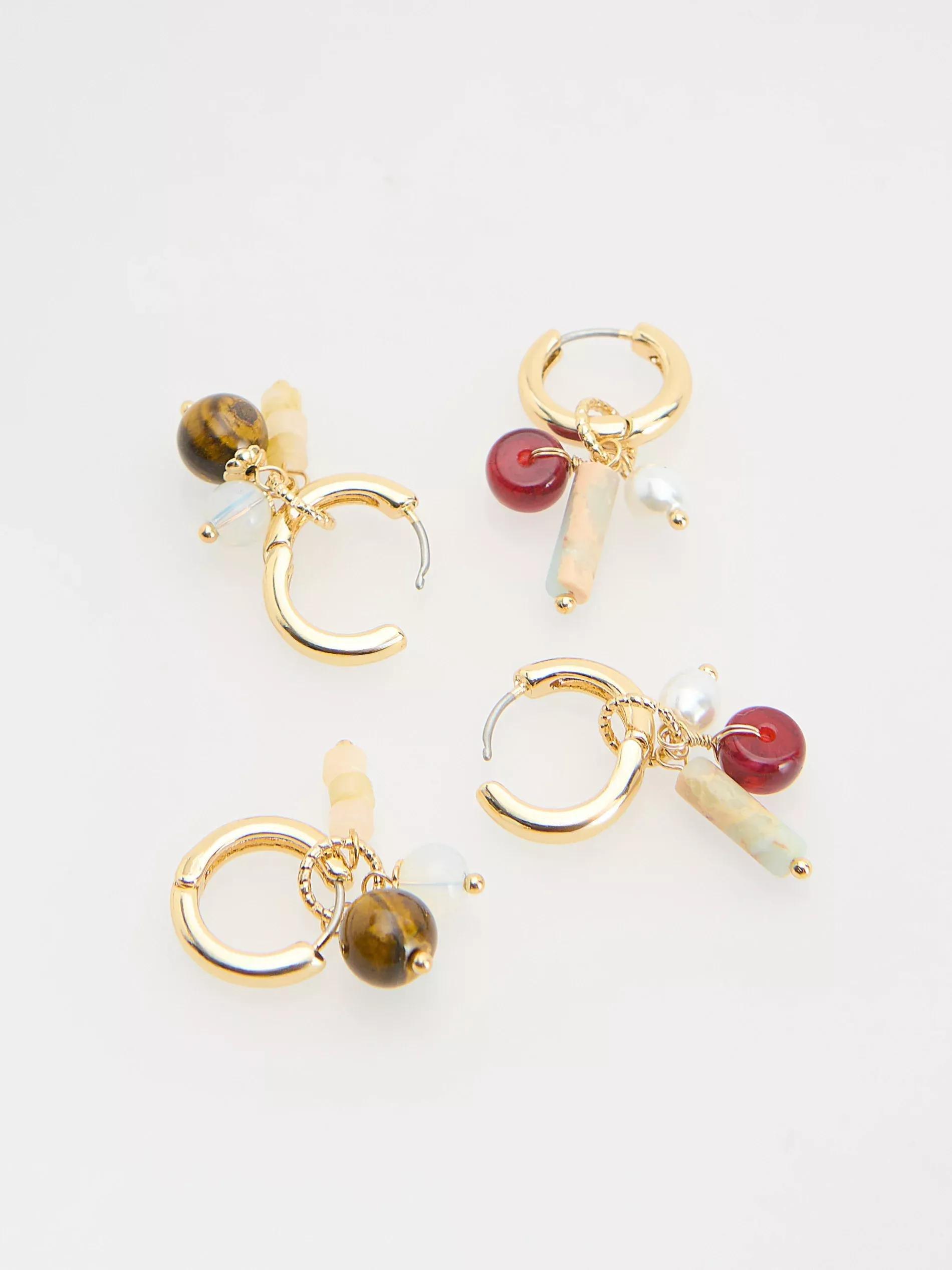 Multicolour Set Of Earrings With Natural Stones, Multicolor, large image number 2