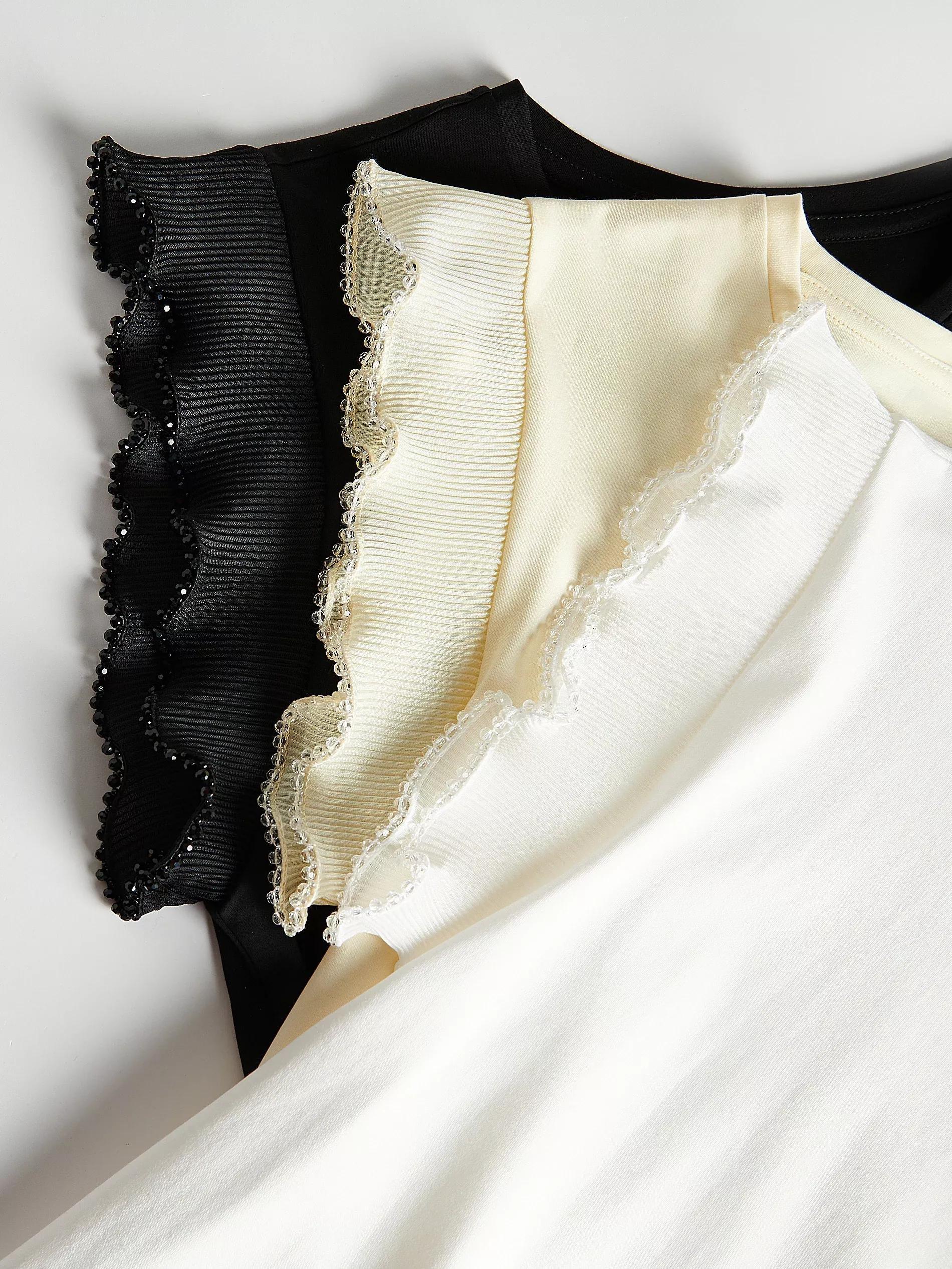 Beige Blouse With Decorative Insert, Ivory, large image number 4