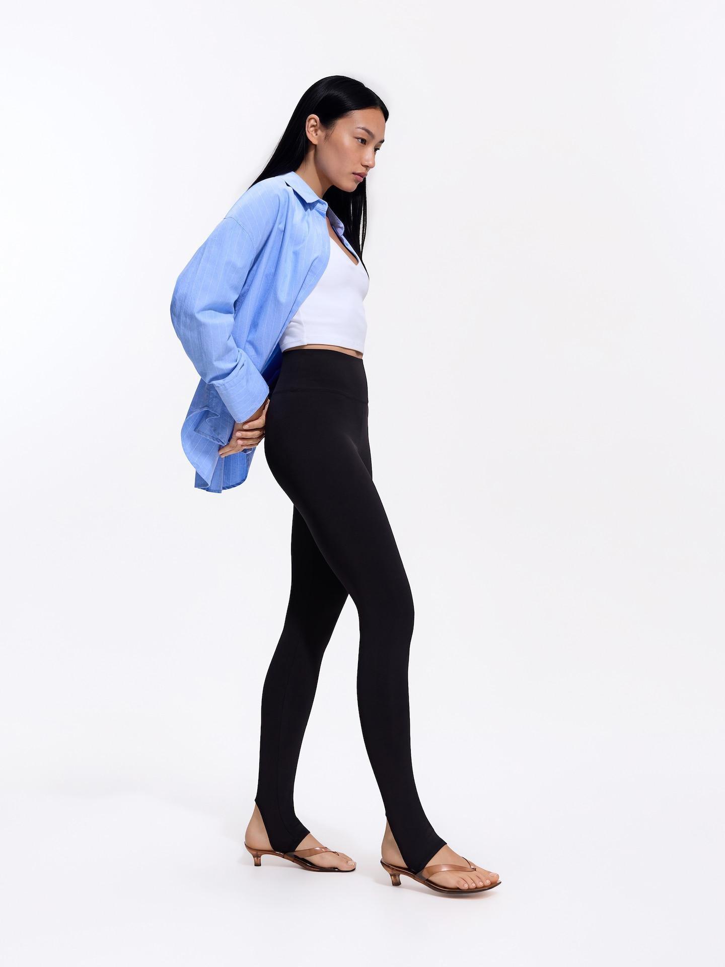 Black Plain Leggings, Black, medium