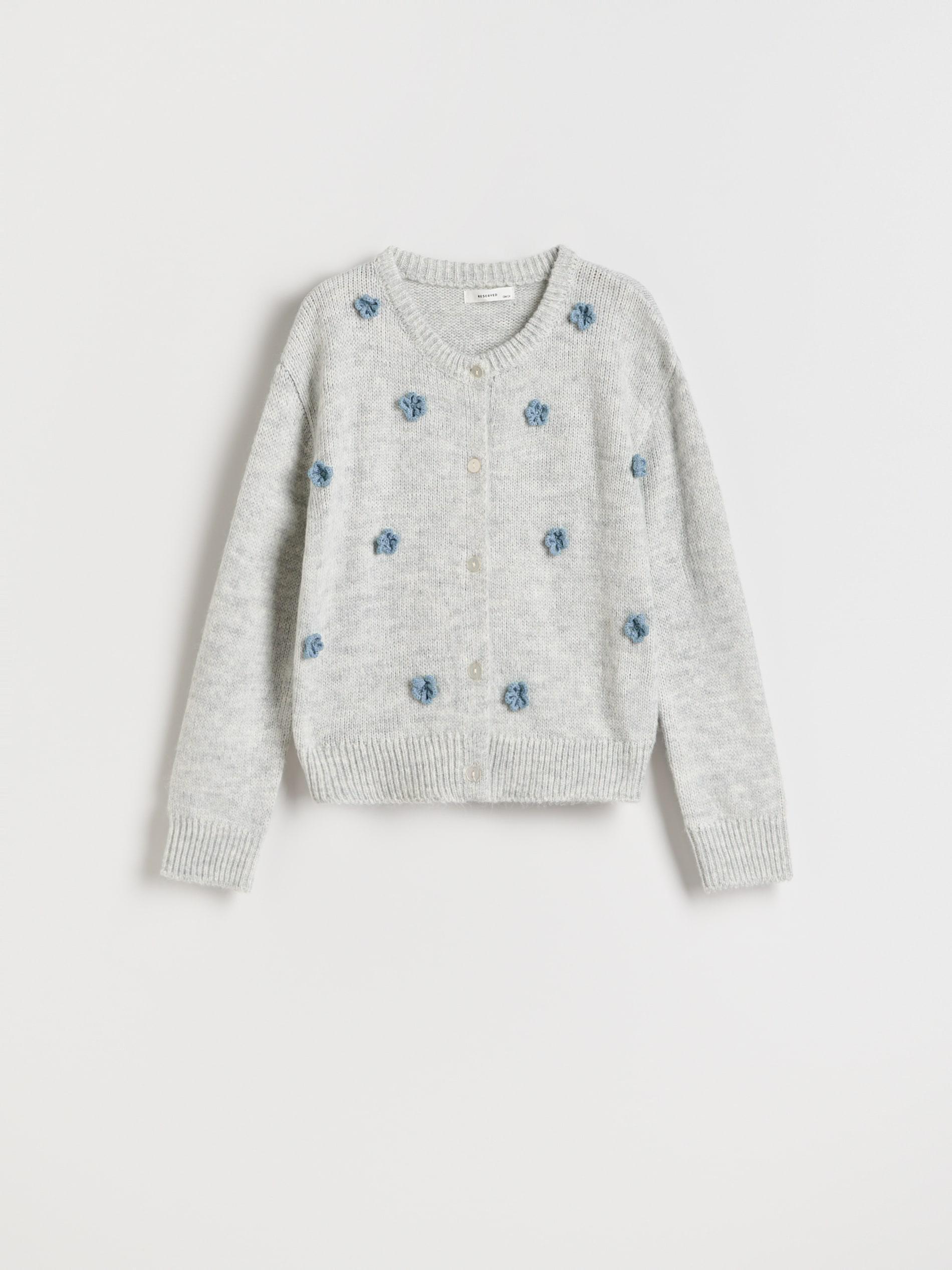 Grey Cardigan With Floral Applique, Kids Girls, , large image number 3