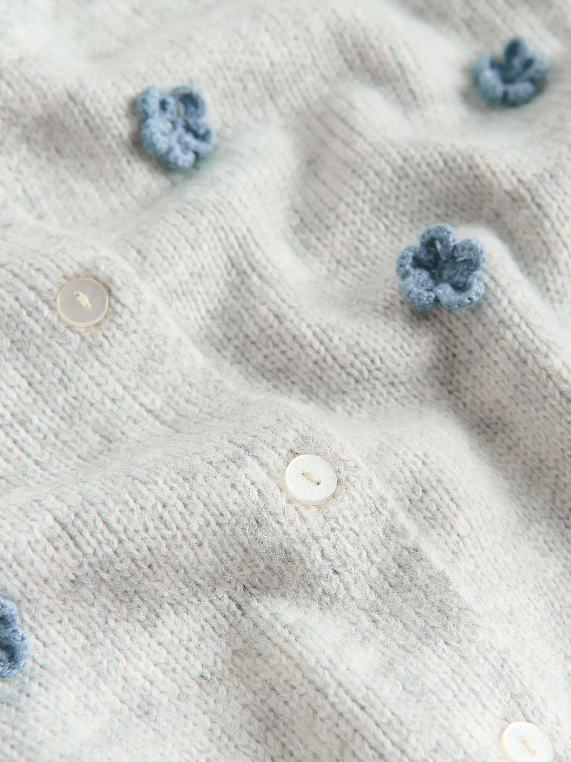 Grey Cardigan With Floral Applique, Kids Girls, , large image number 6