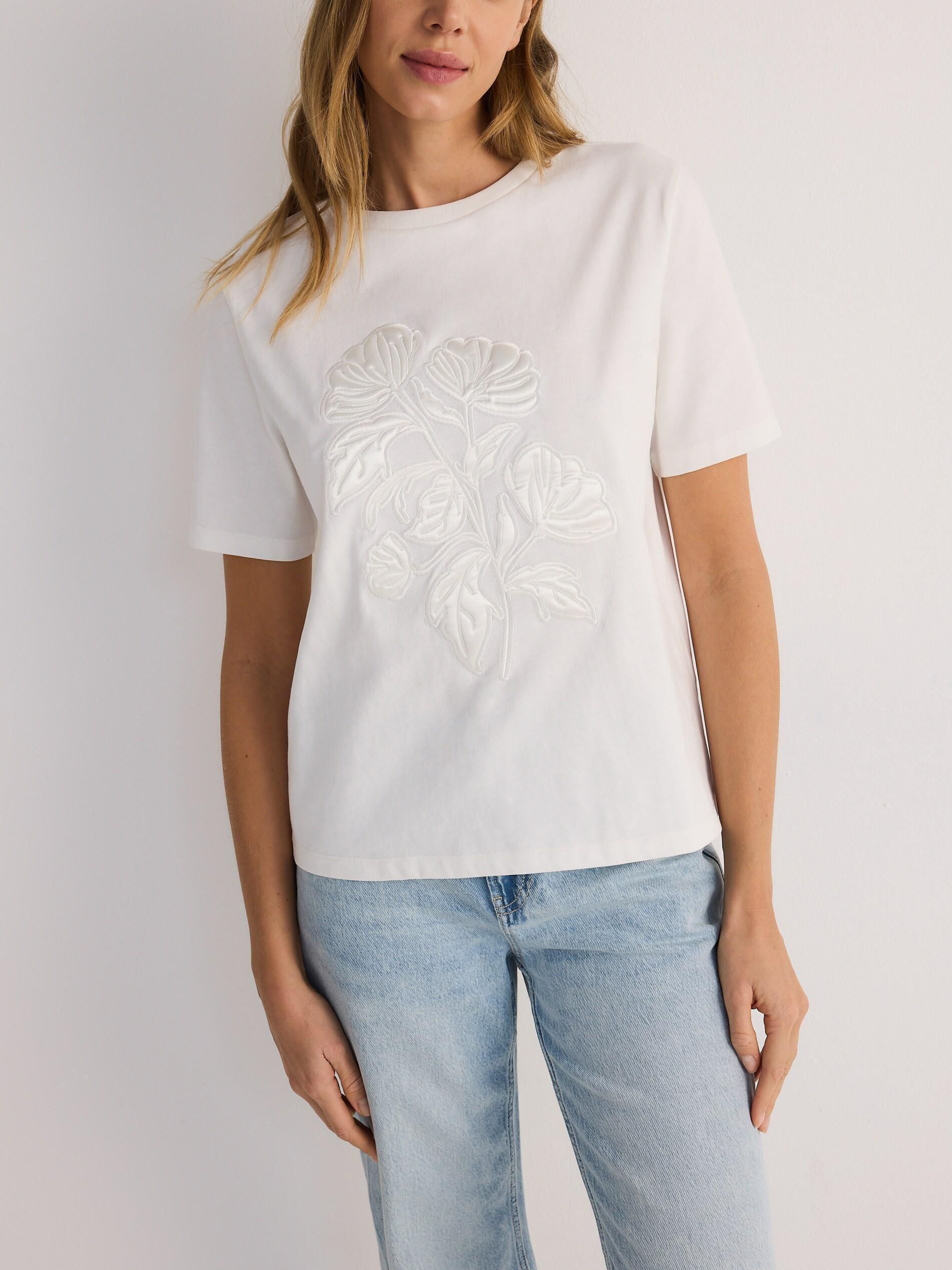 White Embossed Casual T-Shirt, White, medium