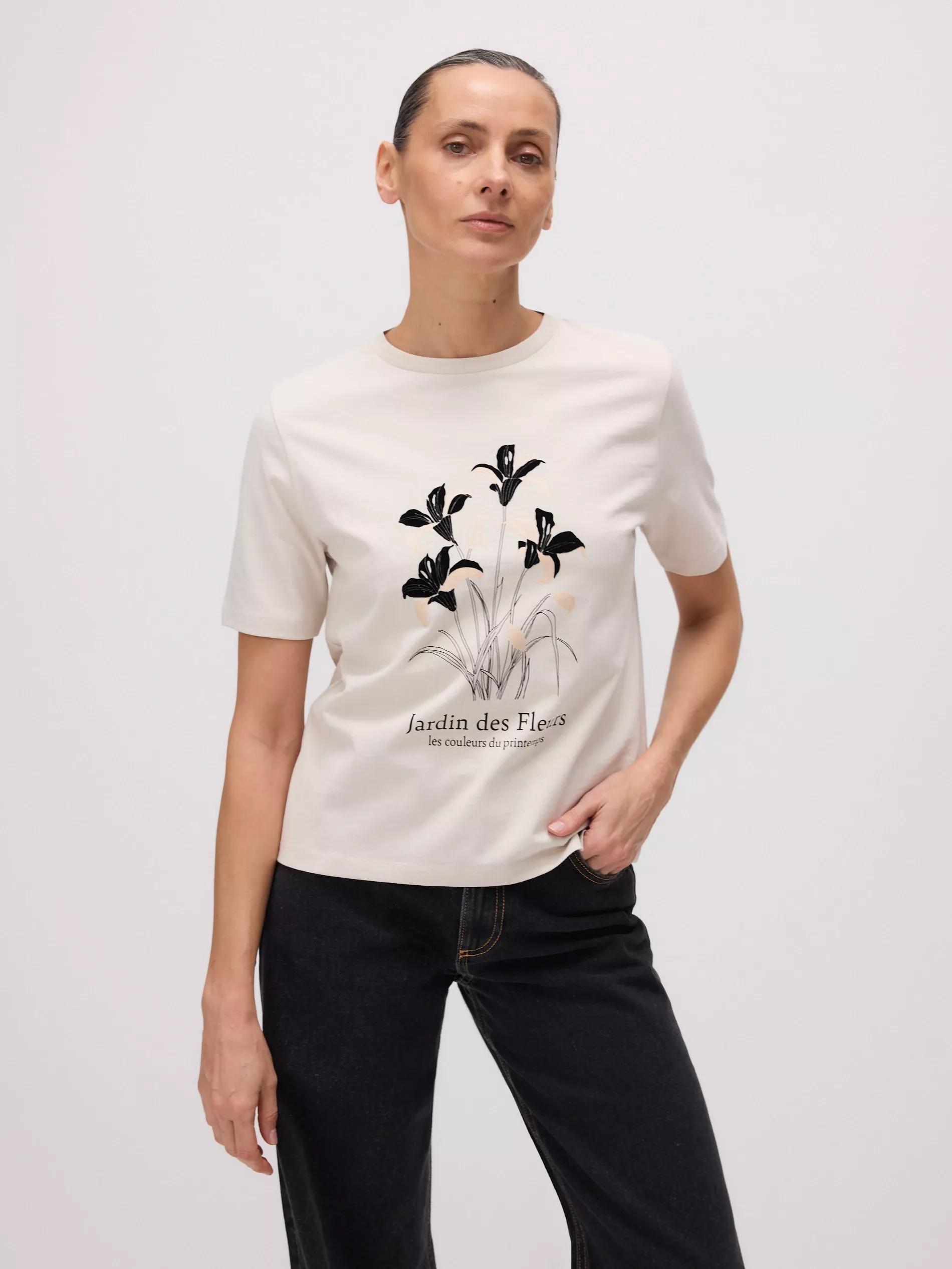 Beige Printed Cotton T-Shirt, , large image number 0