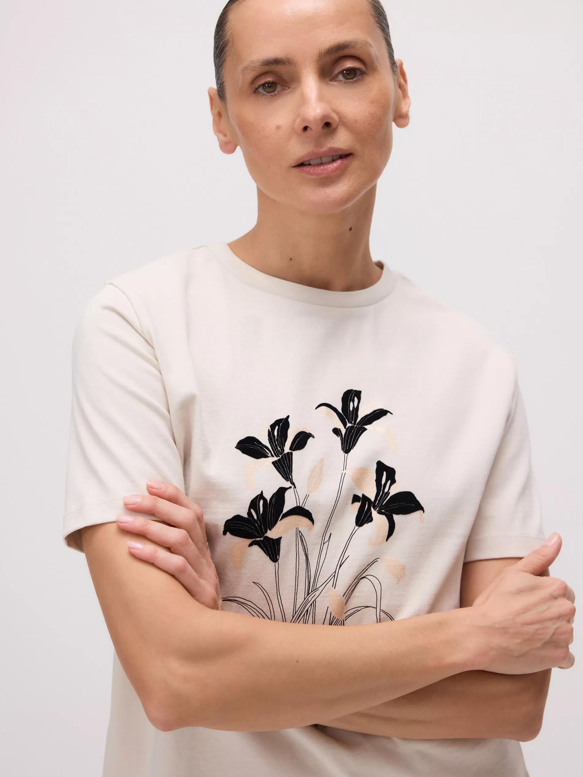 Beige Printed Cotton T-Shirt, , large image number 1