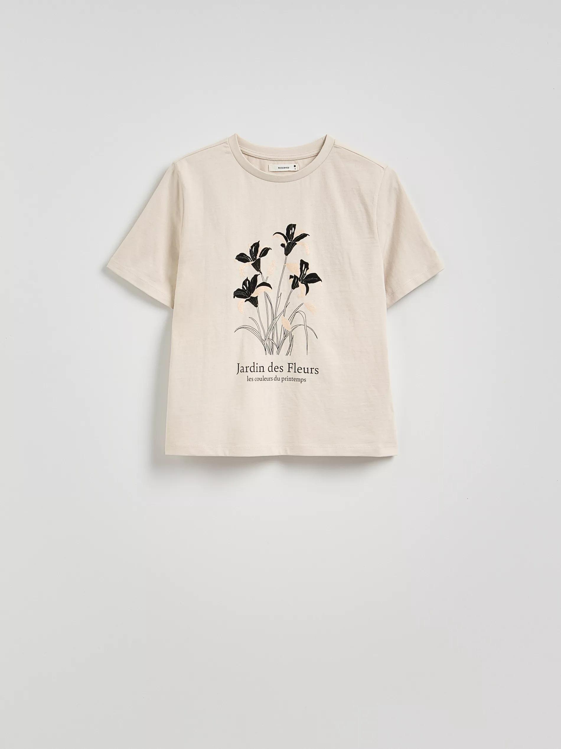 Beige Printed Cotton T-Shirt, , large image number 4