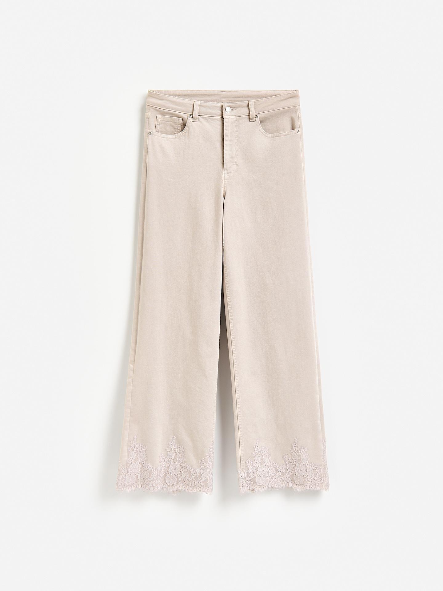 Beige Straight Jeans With Embroidery Detailing, Beige, medium