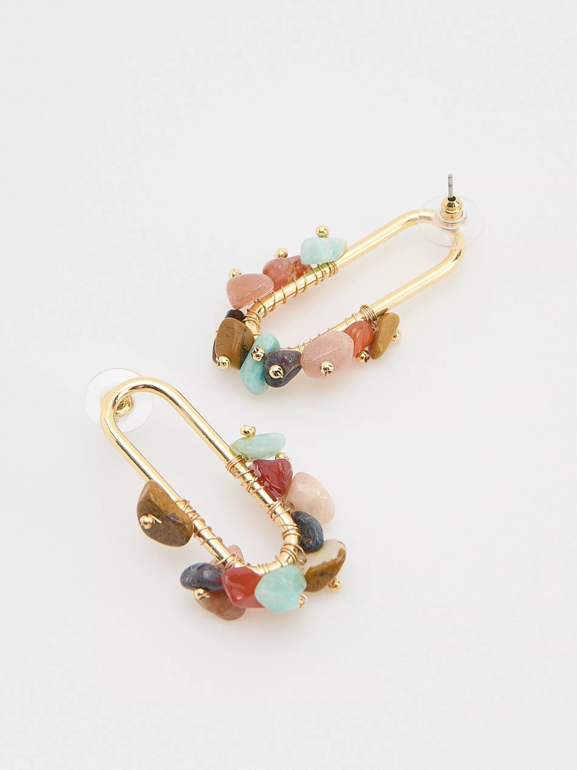 Multicolour Stone Detail Earrings, Multicolor, large image number 1