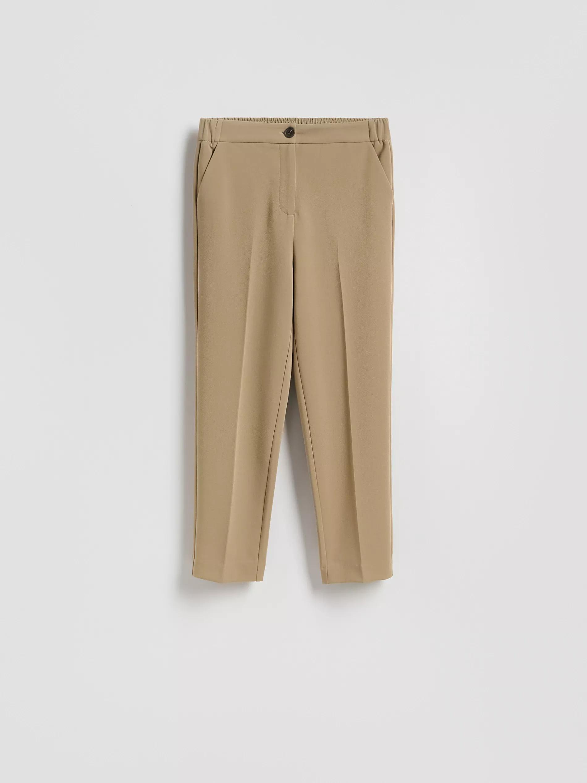 Beige Creased Cigarette Trousers, , large image number 0