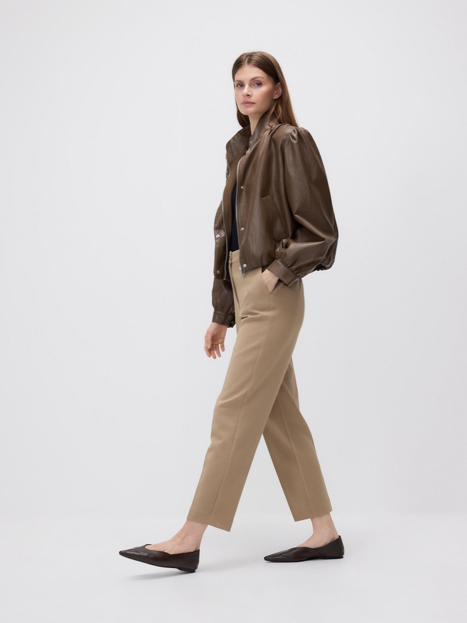 بنطال بكسر مكوي سيجارة بيج, Beige, medium