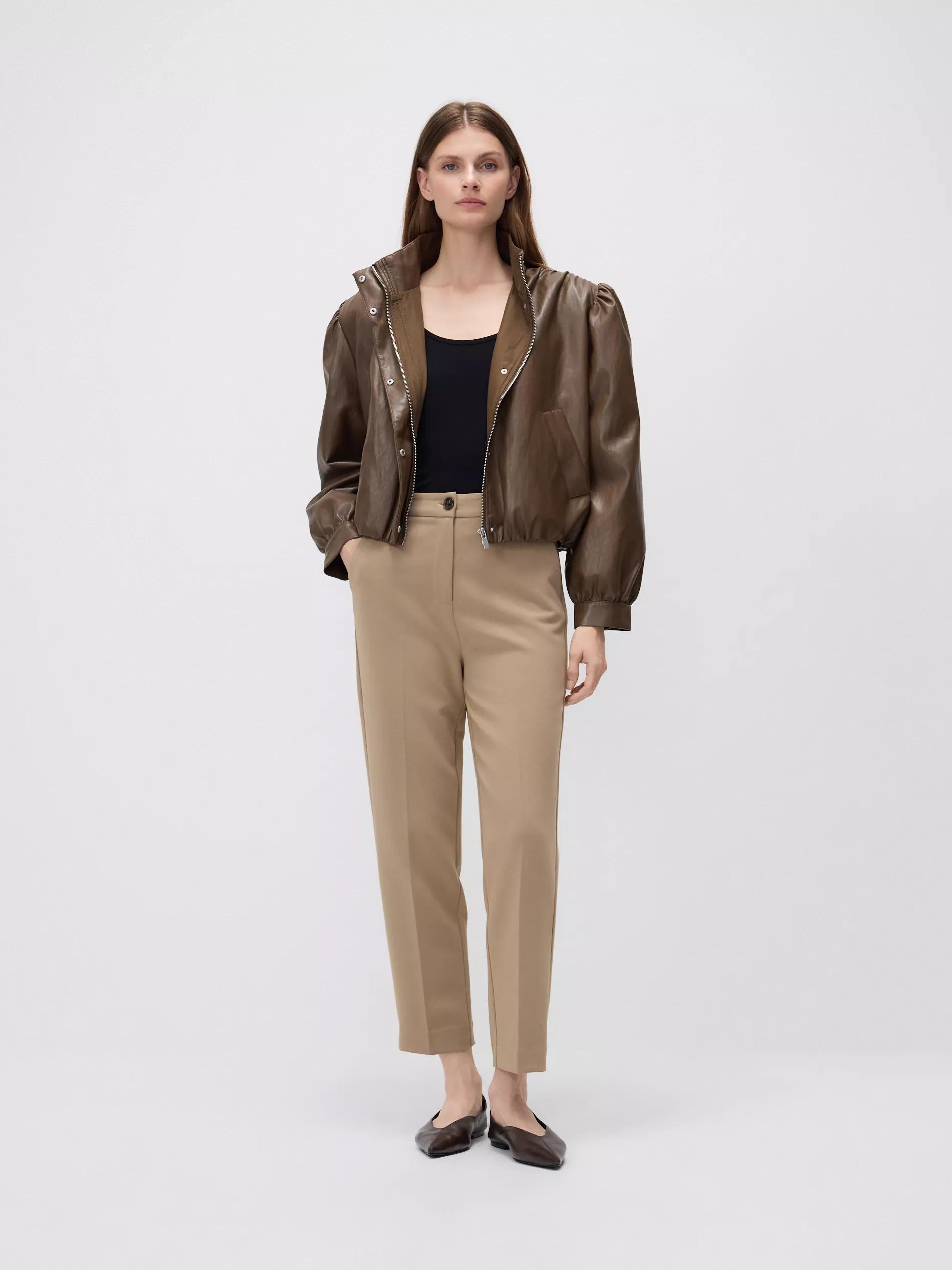 Beige Creased Cigarette Trousers, Beige, large image number 4