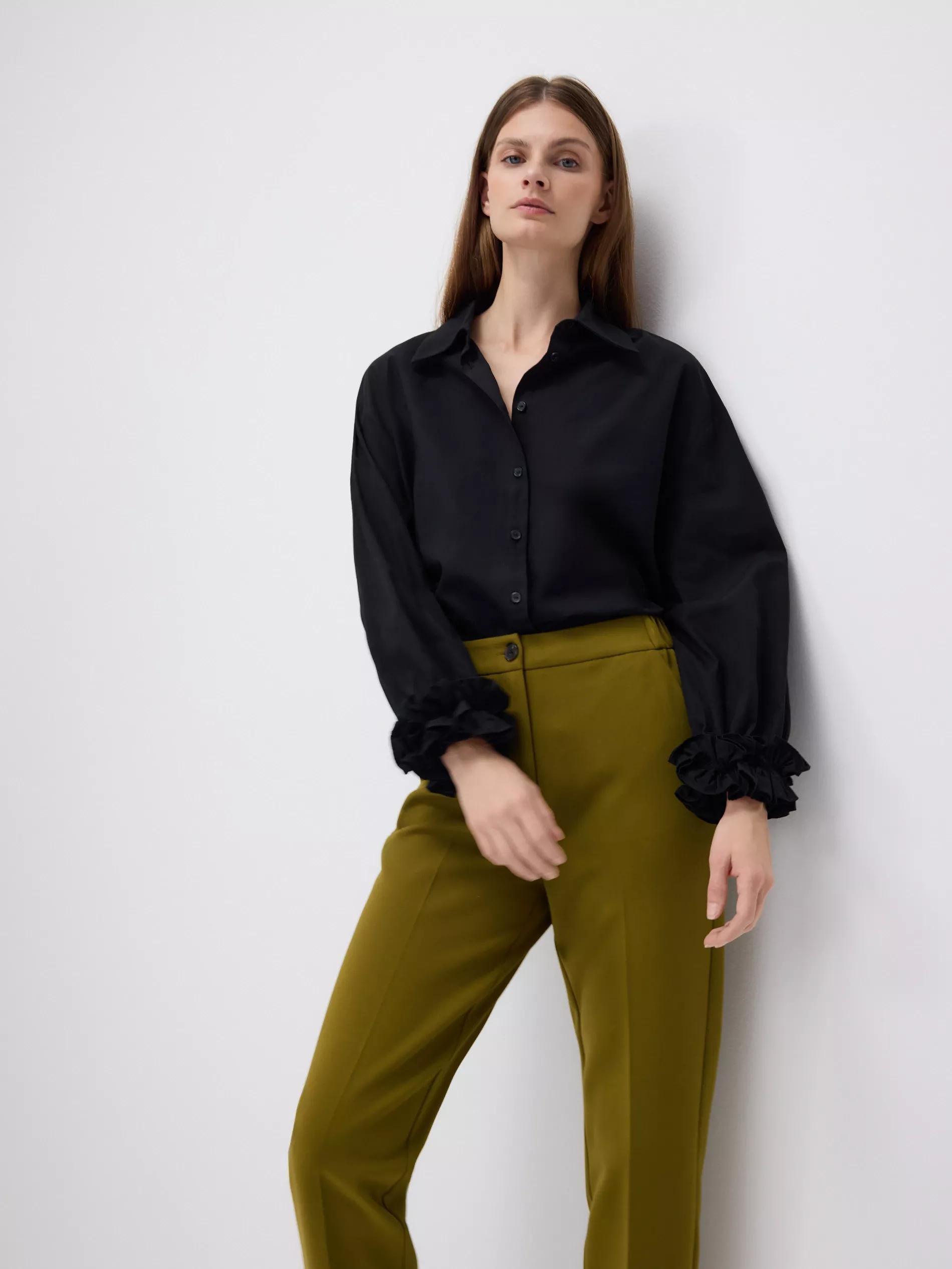 Green Creased Cigarette Trousers, Khaki, medium
