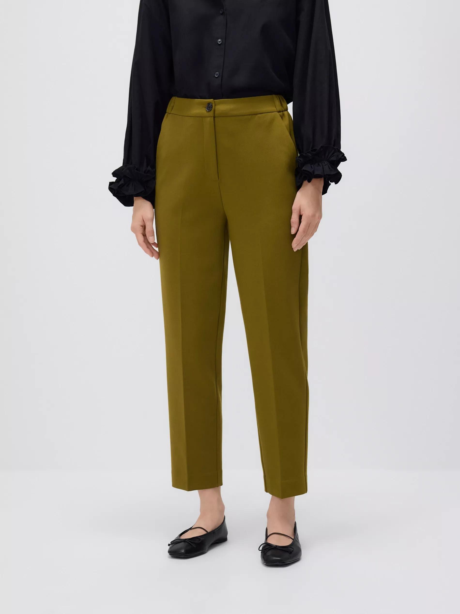 Green Creased Cigarette Trousers, Khaki, medium