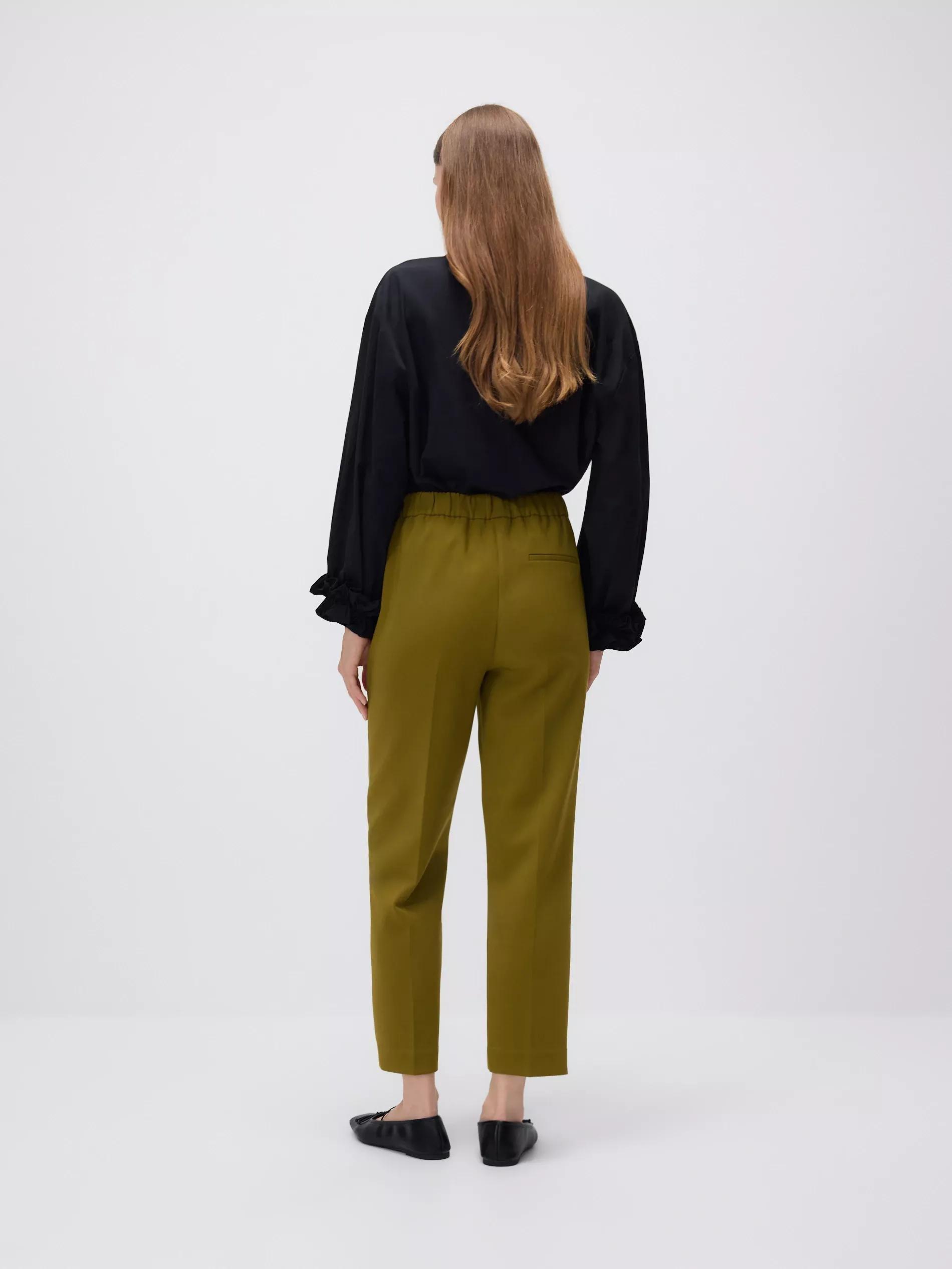 Green Creased Cigarette Trousers, Khaki, large image number 3