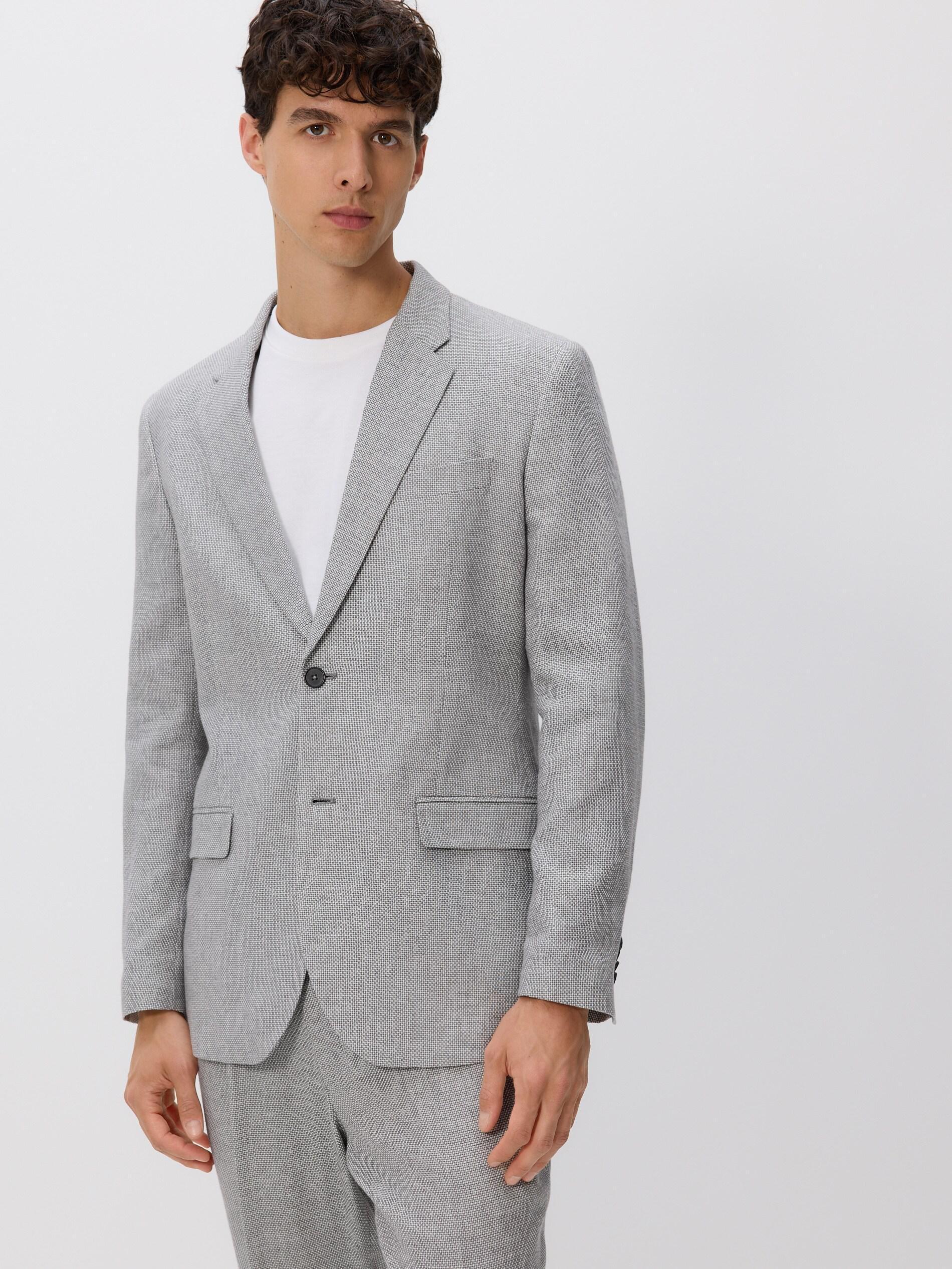 بليزر بقصة ضيقة خليط كتان رمادي فاتح, Light grey, medium