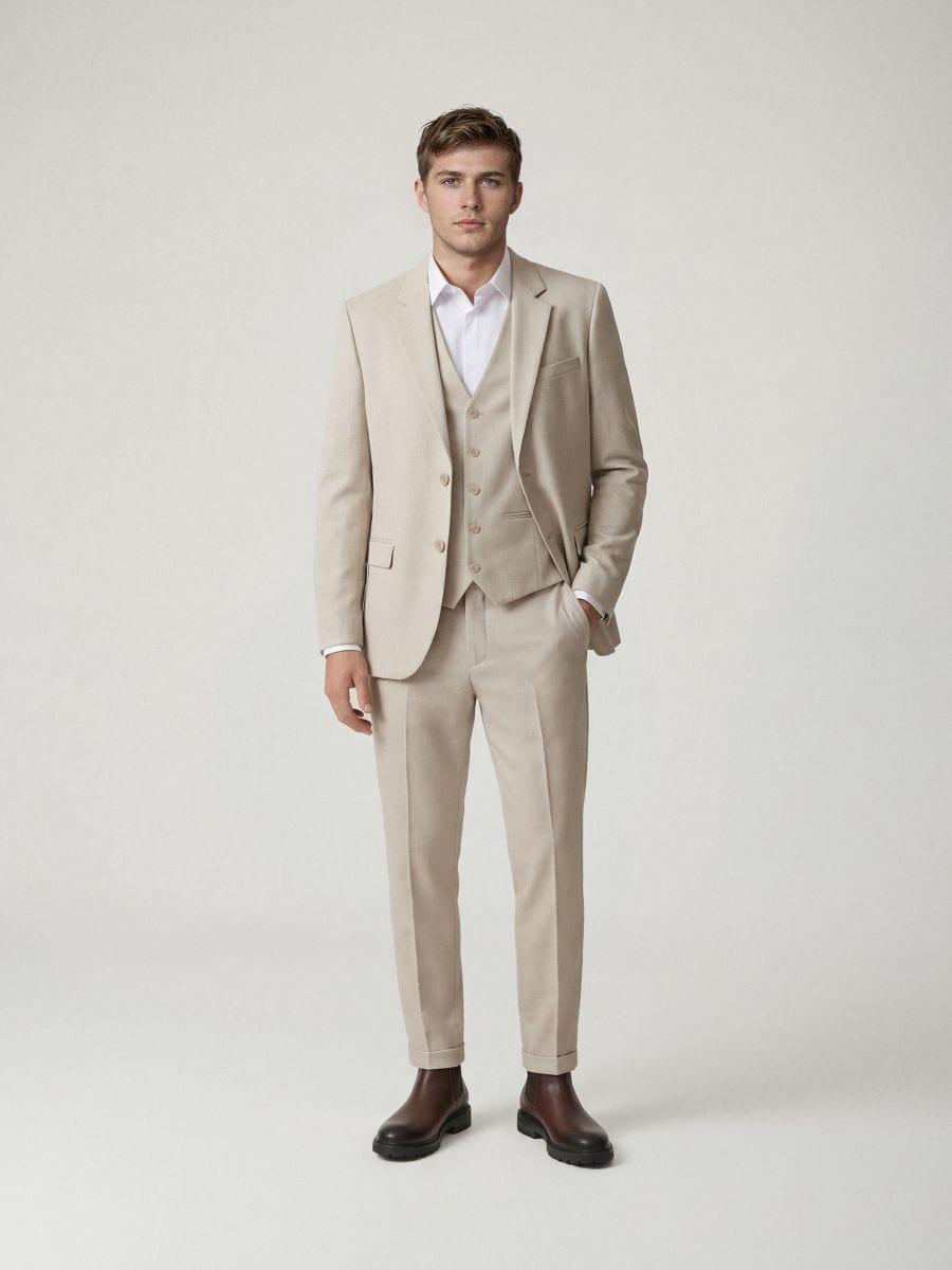 Beige Suit Trousers With Pressed Crease, Beige, large image number 0